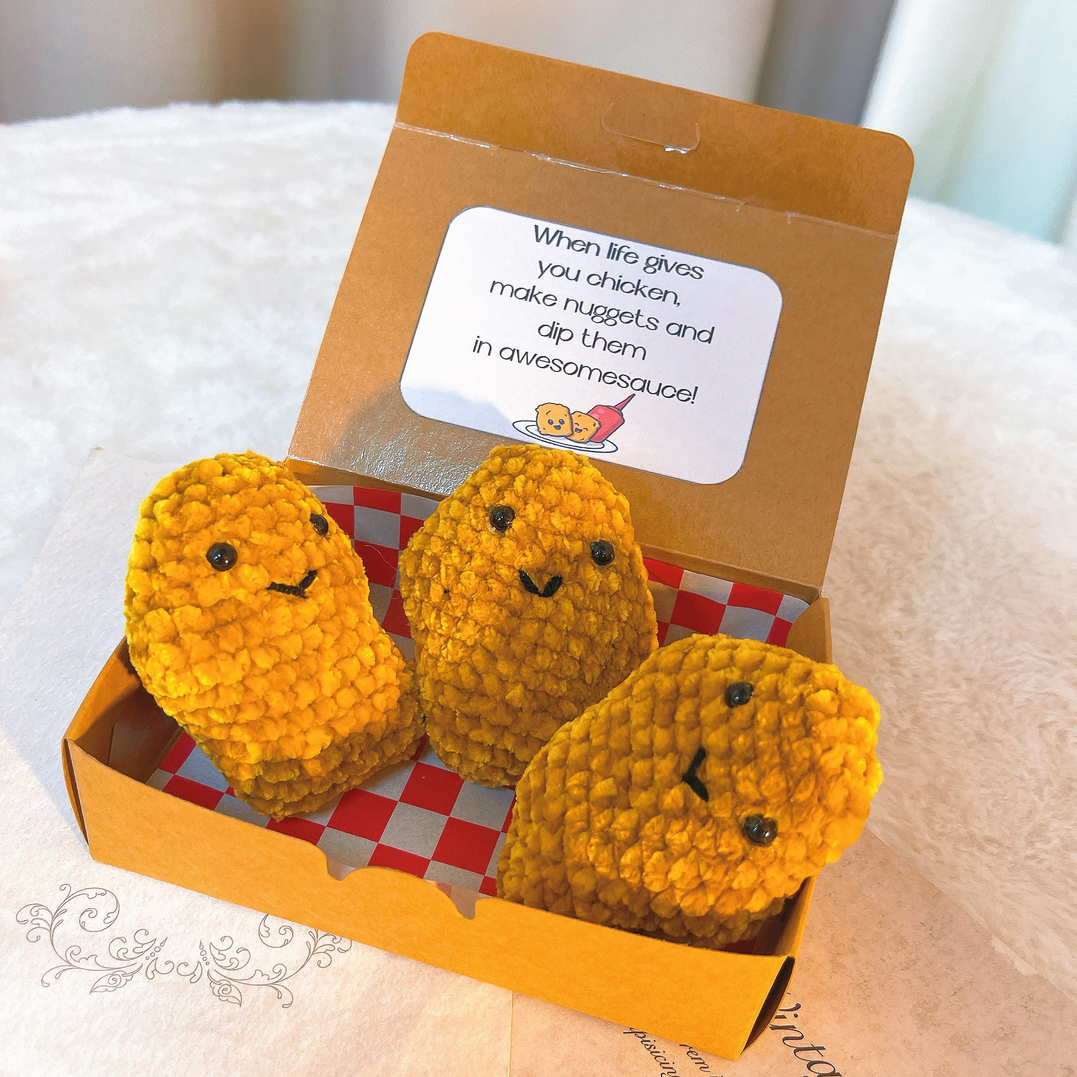 Handmade Positive Chicken Trio-Nugget Set - 3 Piece Crochet Plush