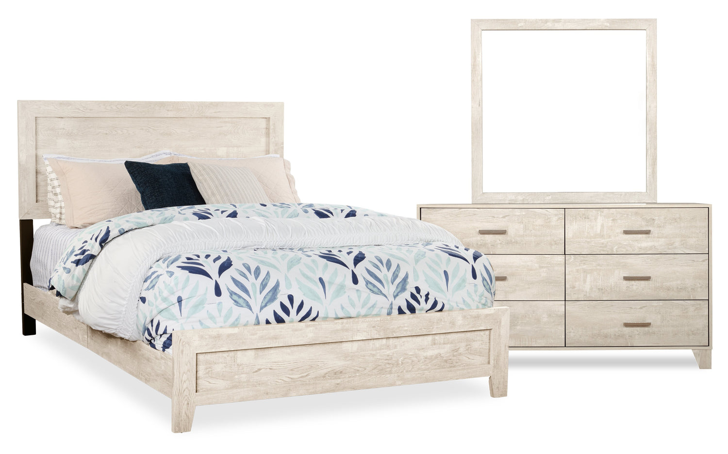Arbor 5pc Bedroom Set with Panel Bed, Dresser & Mirror, Driftwood