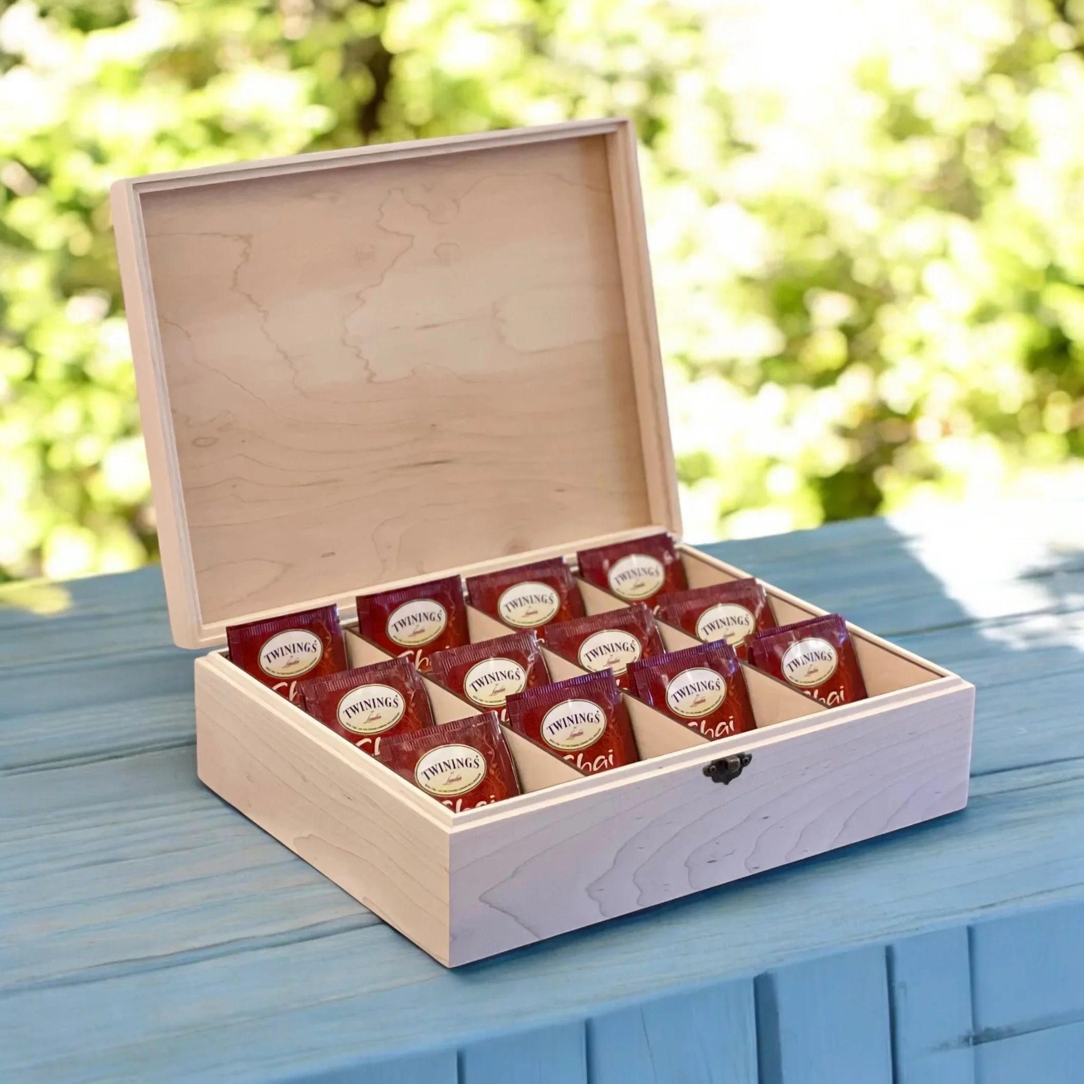 Tea Box with Compartments Wood Personalized Tea Storage Box Gift