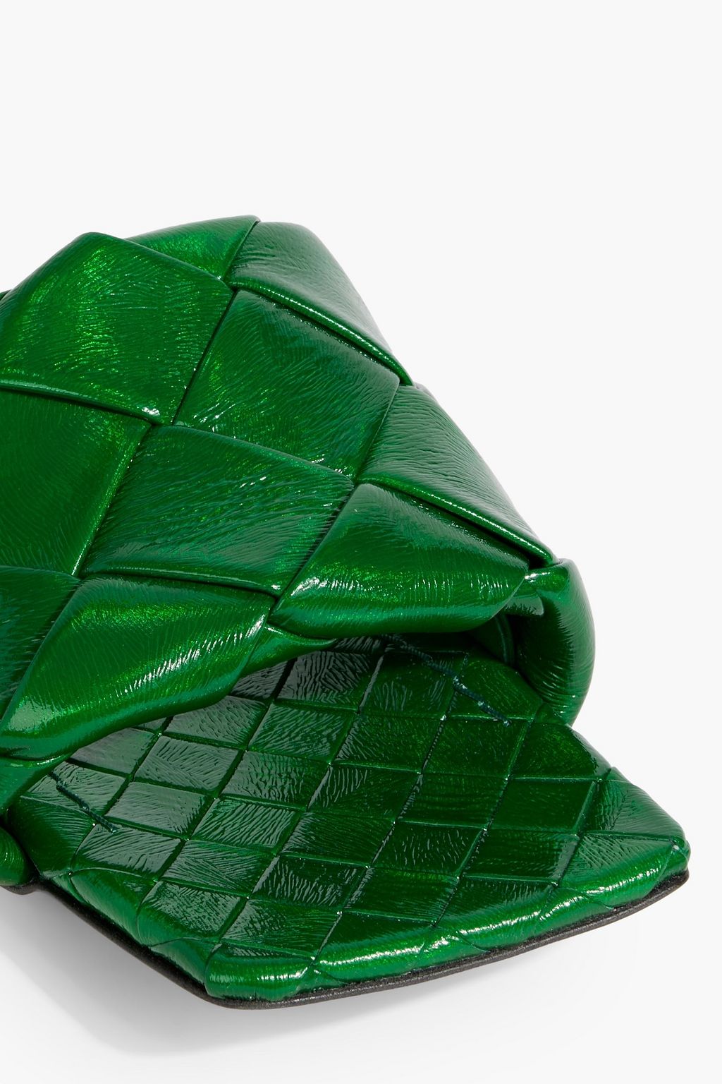 BOTTEGA VENETA Lido intrecciato glossed-leather slides | THE OUTNET