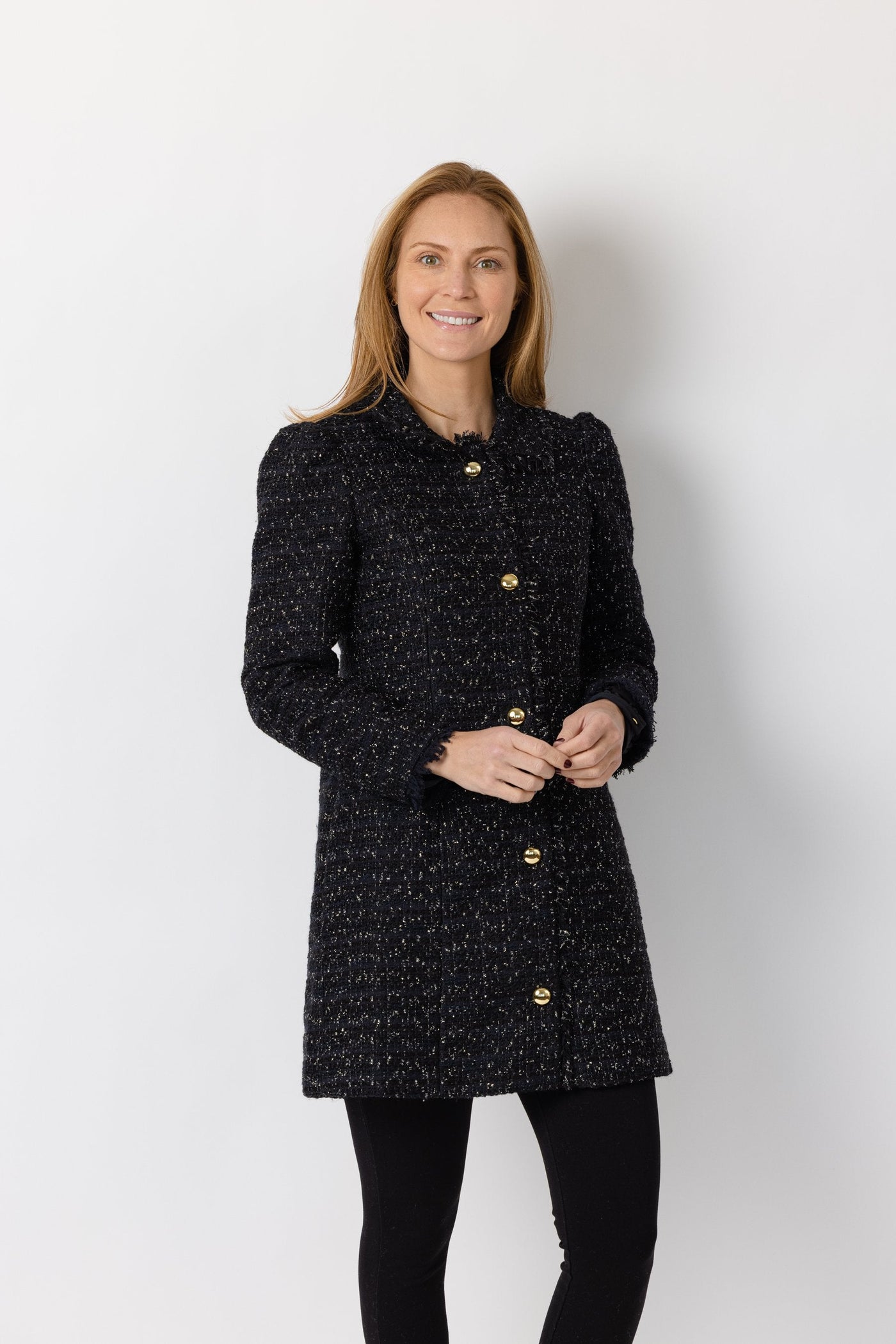 Sail To Sable Tweed Button Front Jacket in Black Sparkle – THE