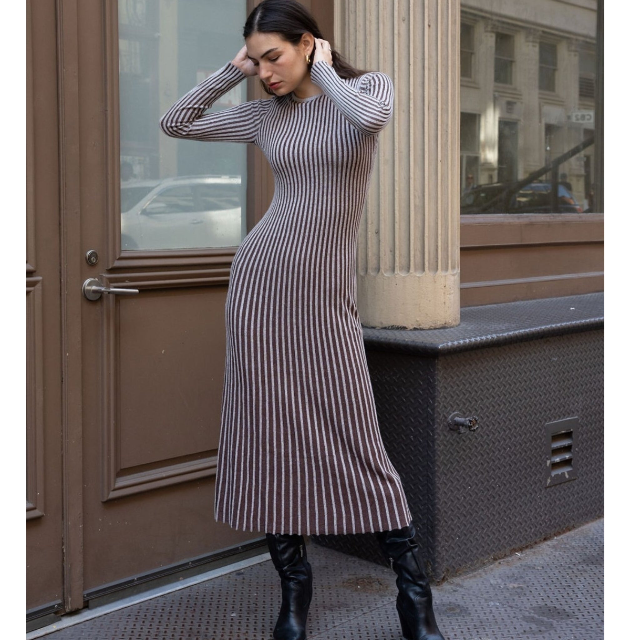 Ribbed Two Toned Cable Knit Dress – The Mimi Boutique