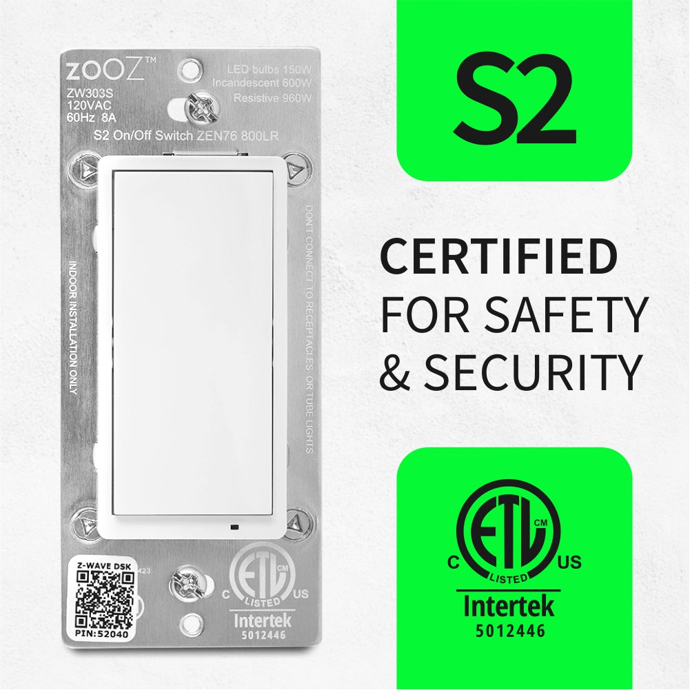 Zooz 800 Series Z-Wave Long Range S2 On / Off Wall Switch ZEN76