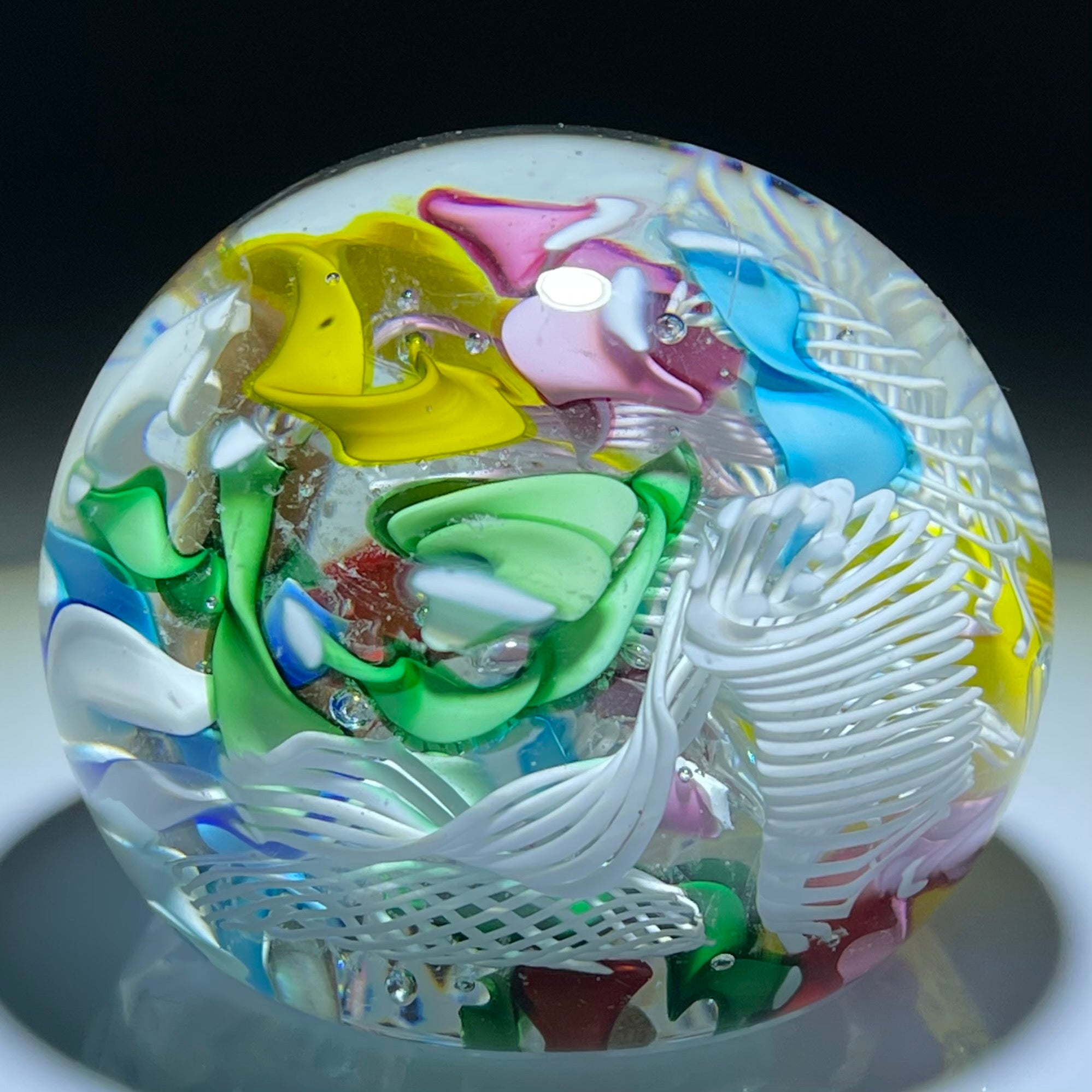 Vintage Murano Art Glass Paperweight Scramble With Colorful Ribbon Twi