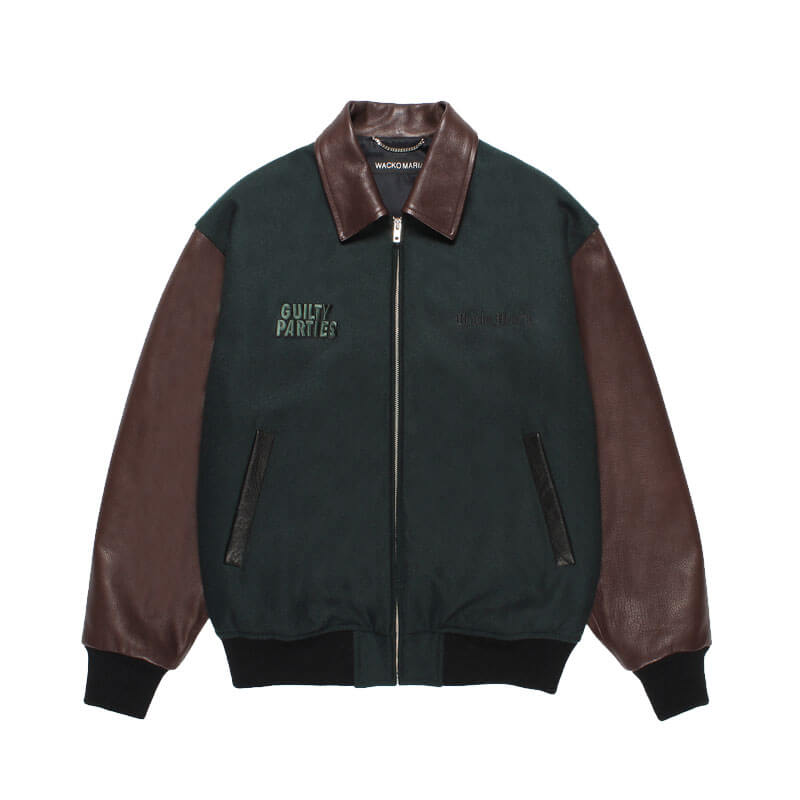 THEROOM | WACKO MARIA Leather Varsity Jacket - Green