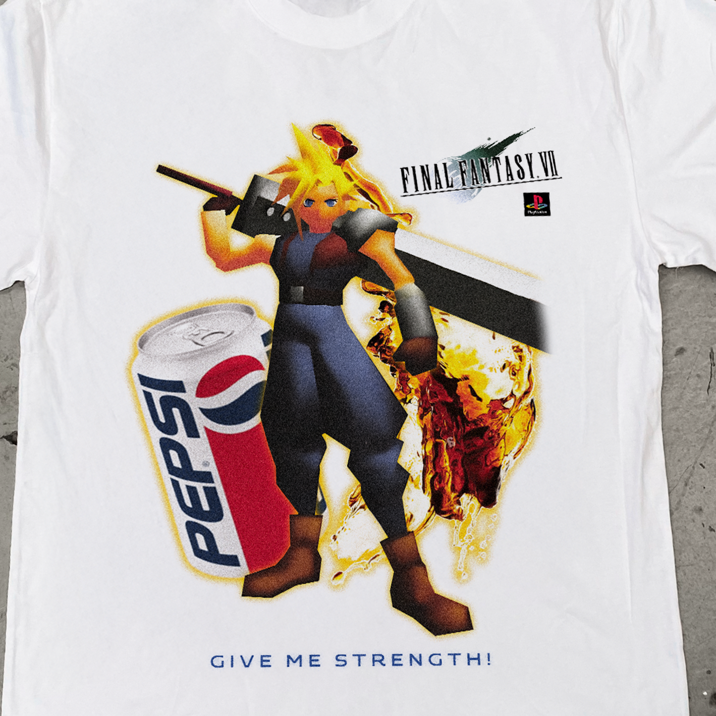 90S Nostalgia 'Final Fantasy Vii X Pepsi Cola' Heavy Faded White