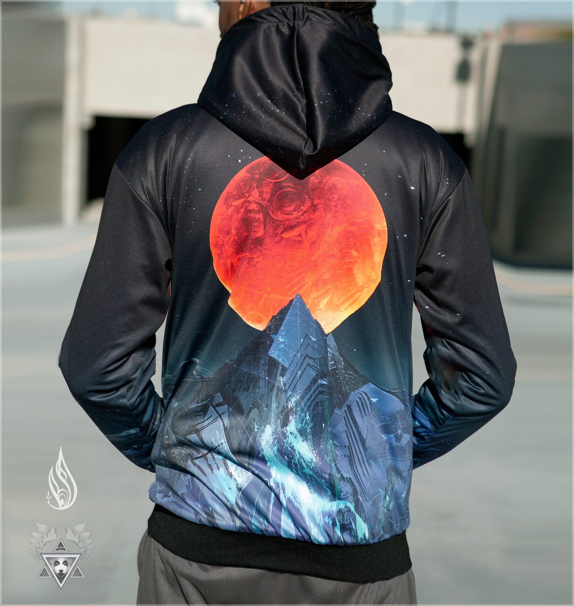 Blood Moon Reversible Satin Hoodie by Android Jones - Threyda Art