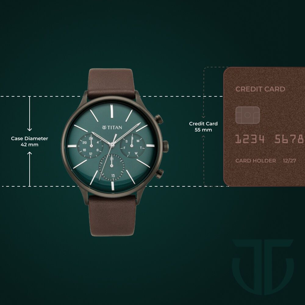 Buy Online Titan Quartz Multifunction Green Dial Leather Strap