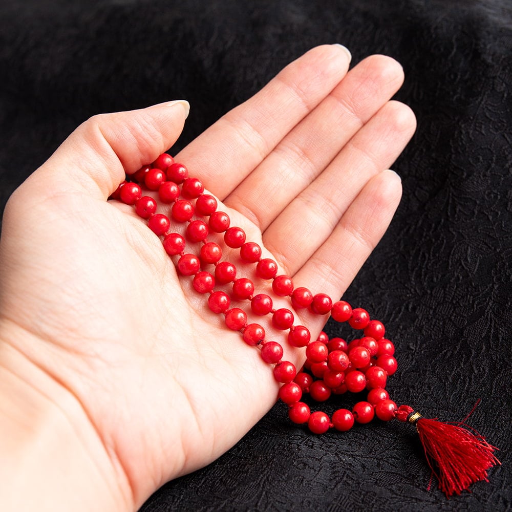 星月菩提樹・山珊瑚/二連数珠型 チベタン ネックレス 星月菩提樹・山