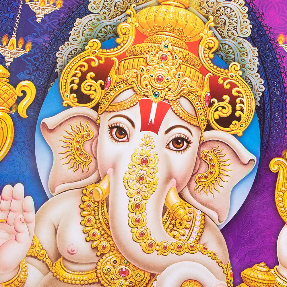約68.5cm×約48.5cm〕インドのヒンドゥー神様ポスター - ガネーシャ の