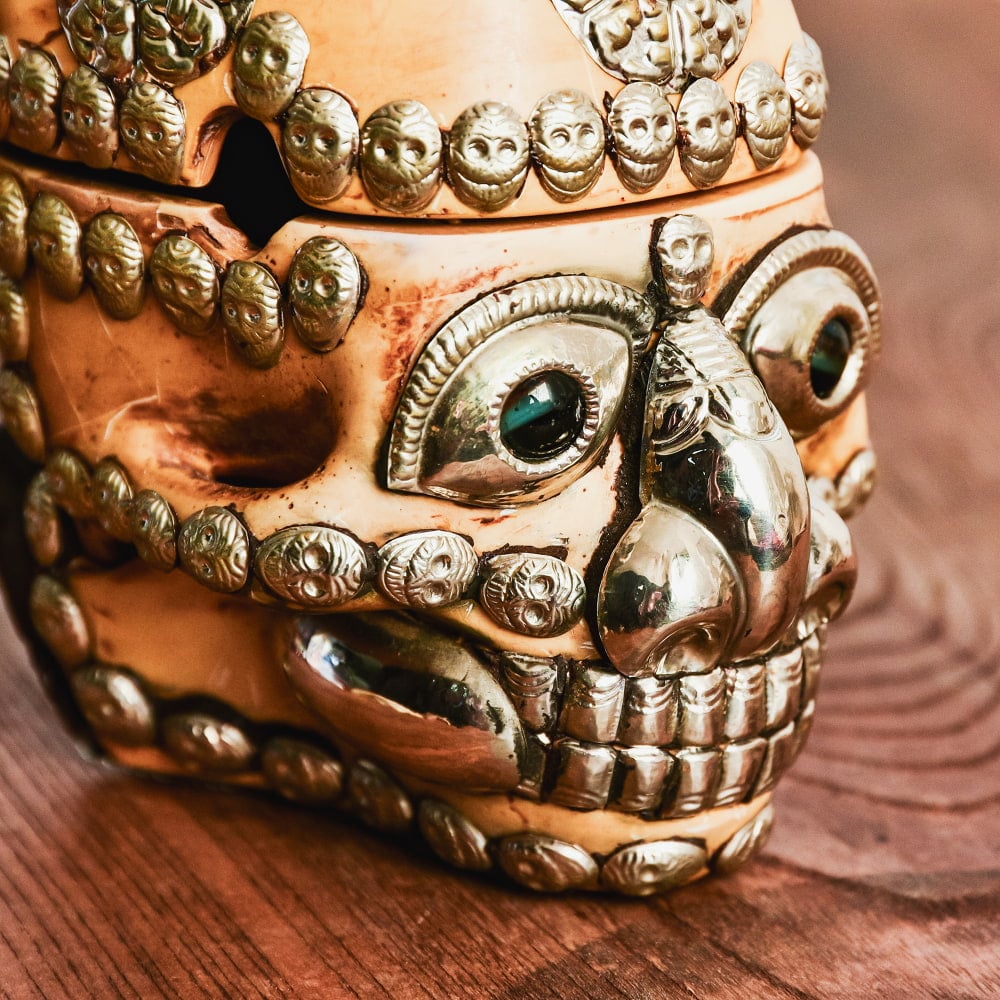 送料無料 骸骨 ガイコツ スカル 髑髏 頭蓋骨杯 カパラ 約14cm×11cm