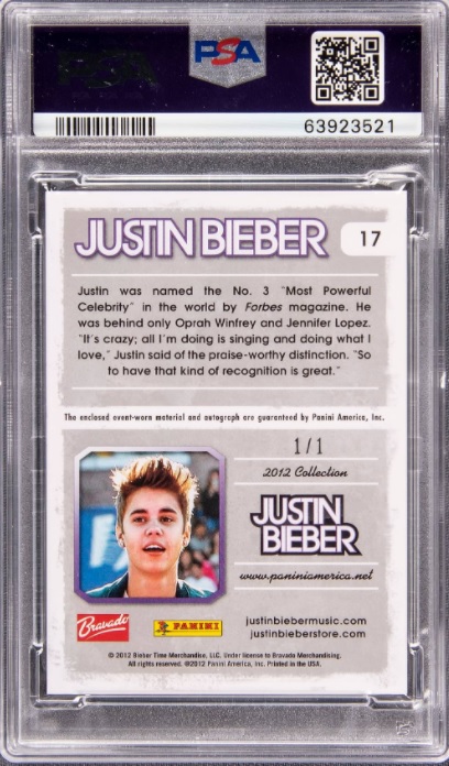 ジャスティン・ビーバーの1of 1サインカードに103万円！ 【Goldin