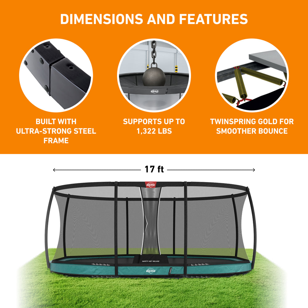 BERG 17' Oval In-ground Trampoline | 17' Oval Trampoline
