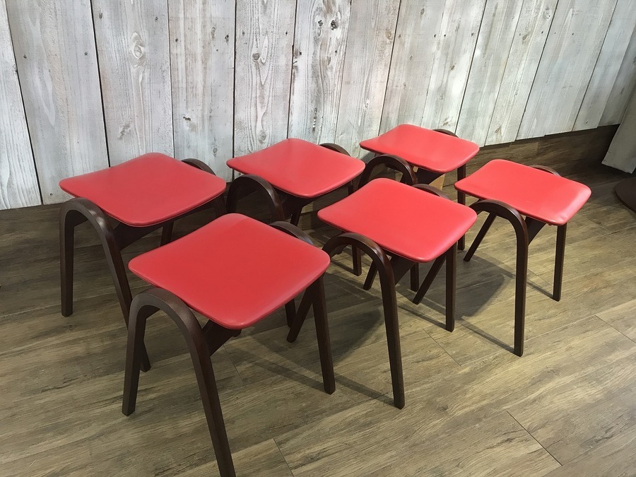 秋田木工】国産ヴィンテージ 通称剣持スツール（No202）が6脚同時に