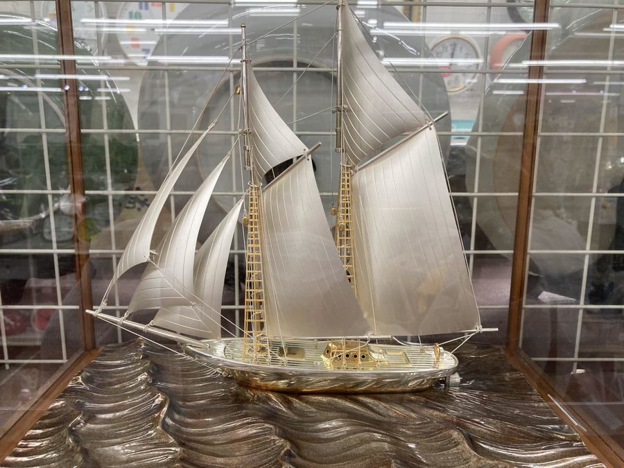 銀メッキ ヨット模型 小型帆船模型 シルバーゴールド装飾 7号 銀メッキ