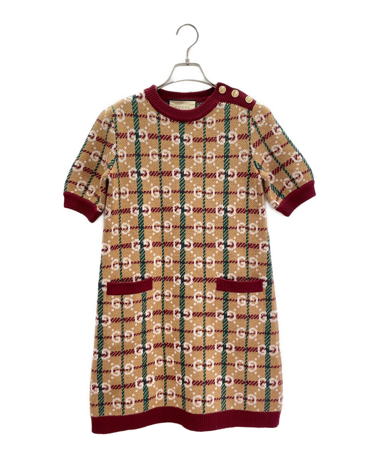 中古・古着通販】GUCCI (グッチ) GG柄ニットワンピース ブラウン