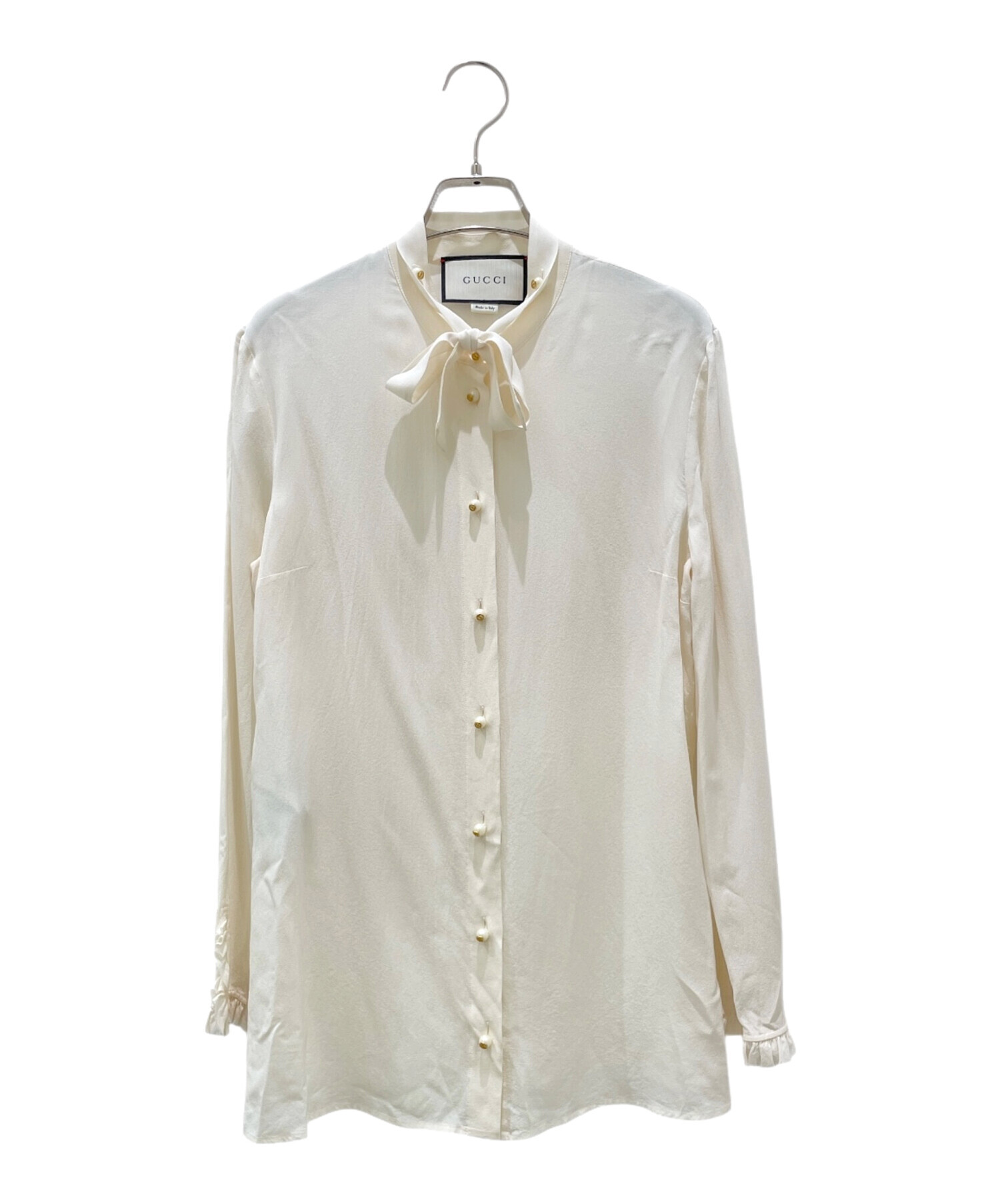中古・古着通販】GUCCI (グッチ) パールボタンシルクシャツ アイボリー