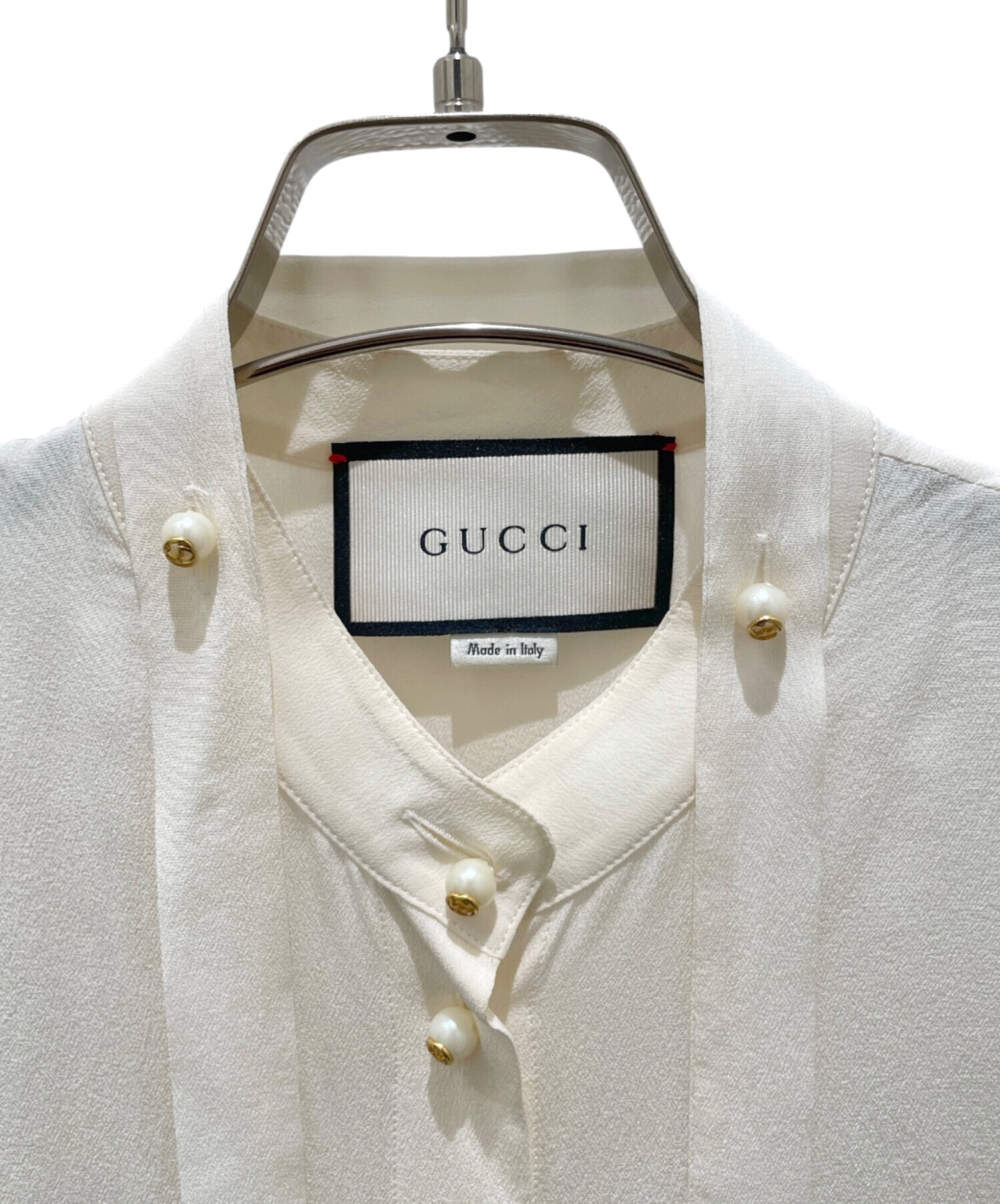 中古・古着通販】GUCCI (グッチ) パールボタンシルクシャツ アイボリー