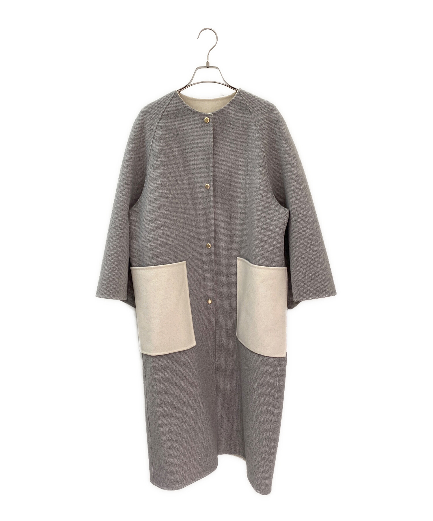 中古・古着通販】DRAWER (ドゥロワー) ノーカラーコート ブラック