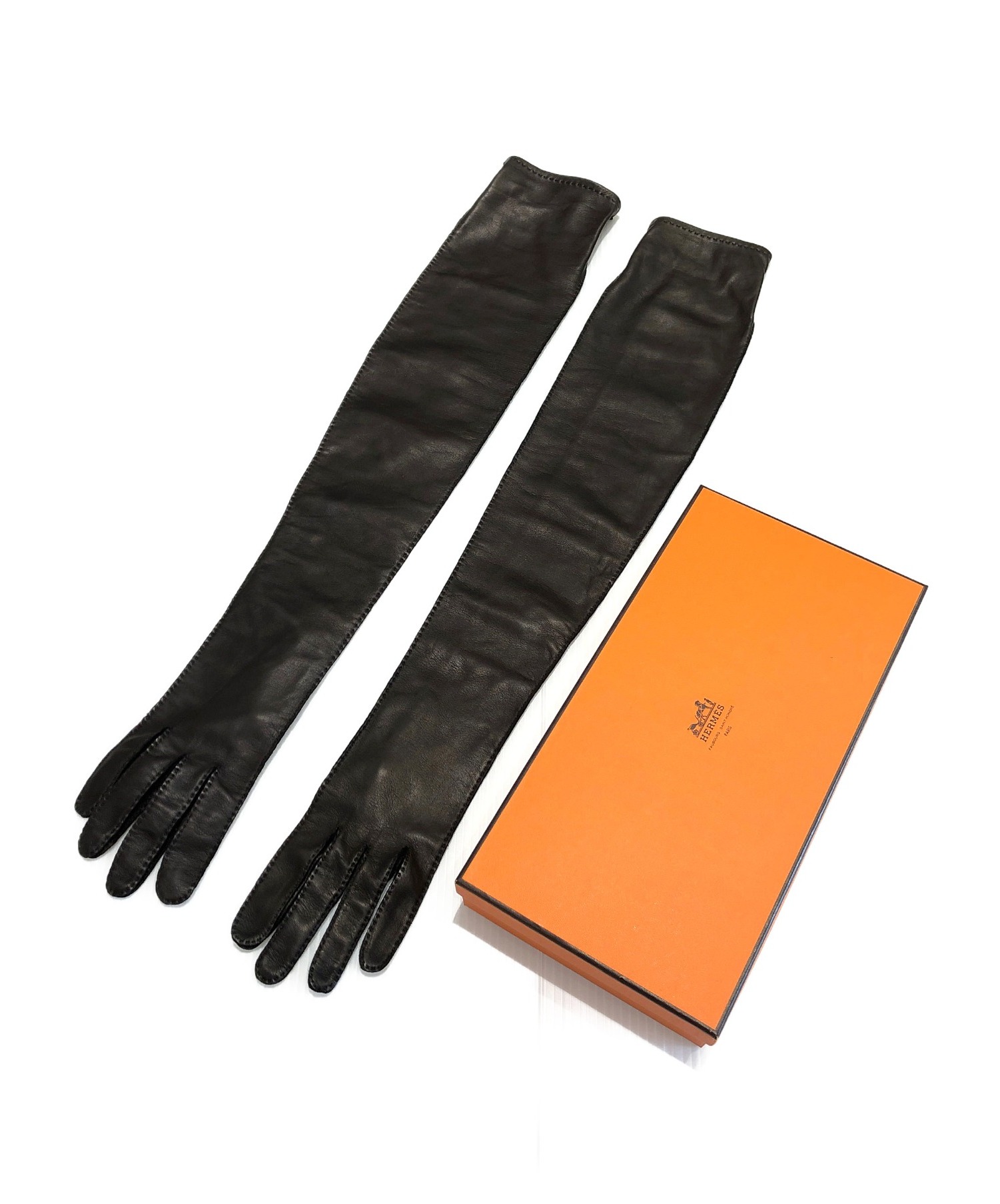 中古・古着通販】HERMES (エルメス) レザーロンググローブ ダーク