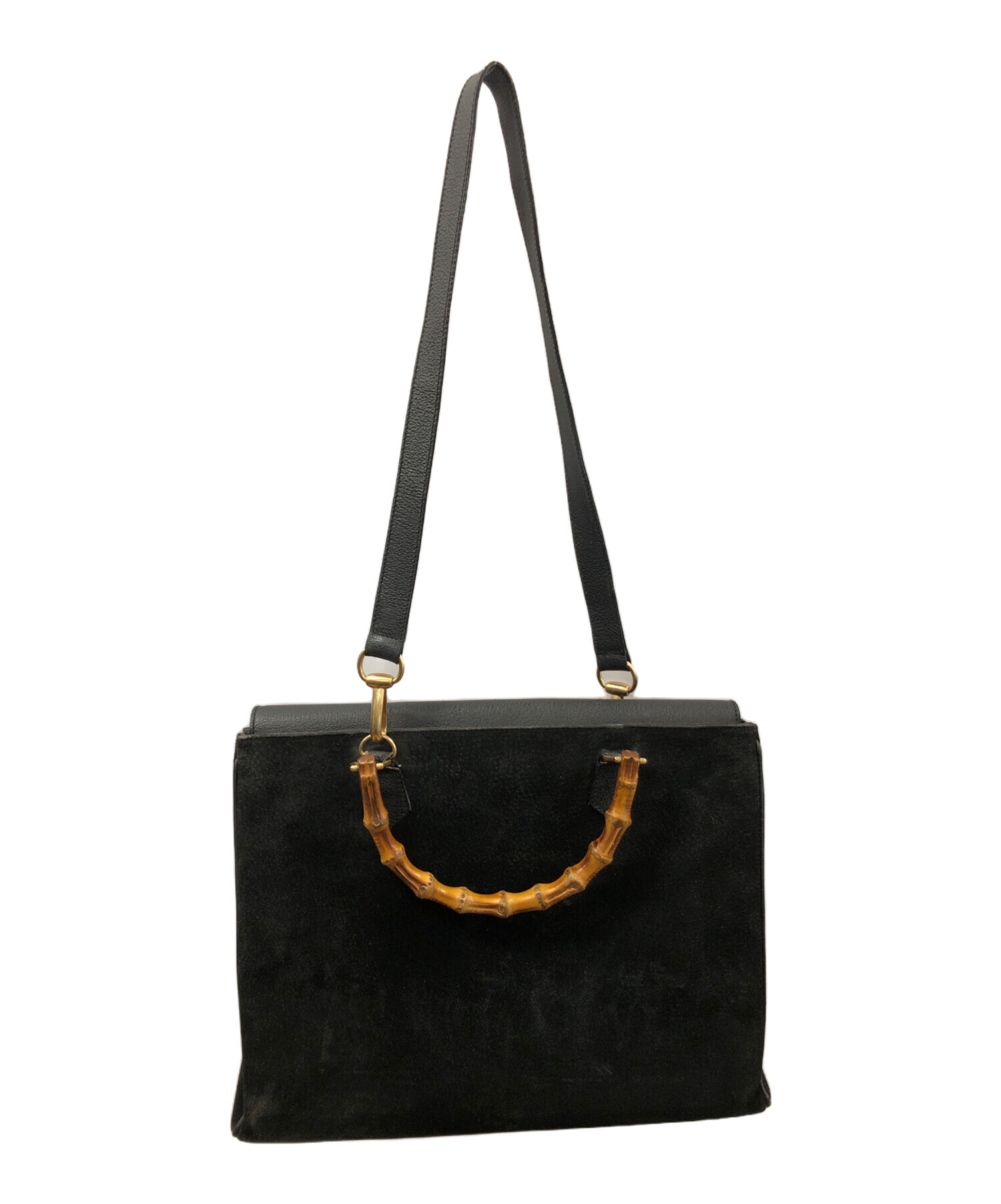 中古・古着通販】GUCCI (グッチ) バンブー スエード バッグ ブラック