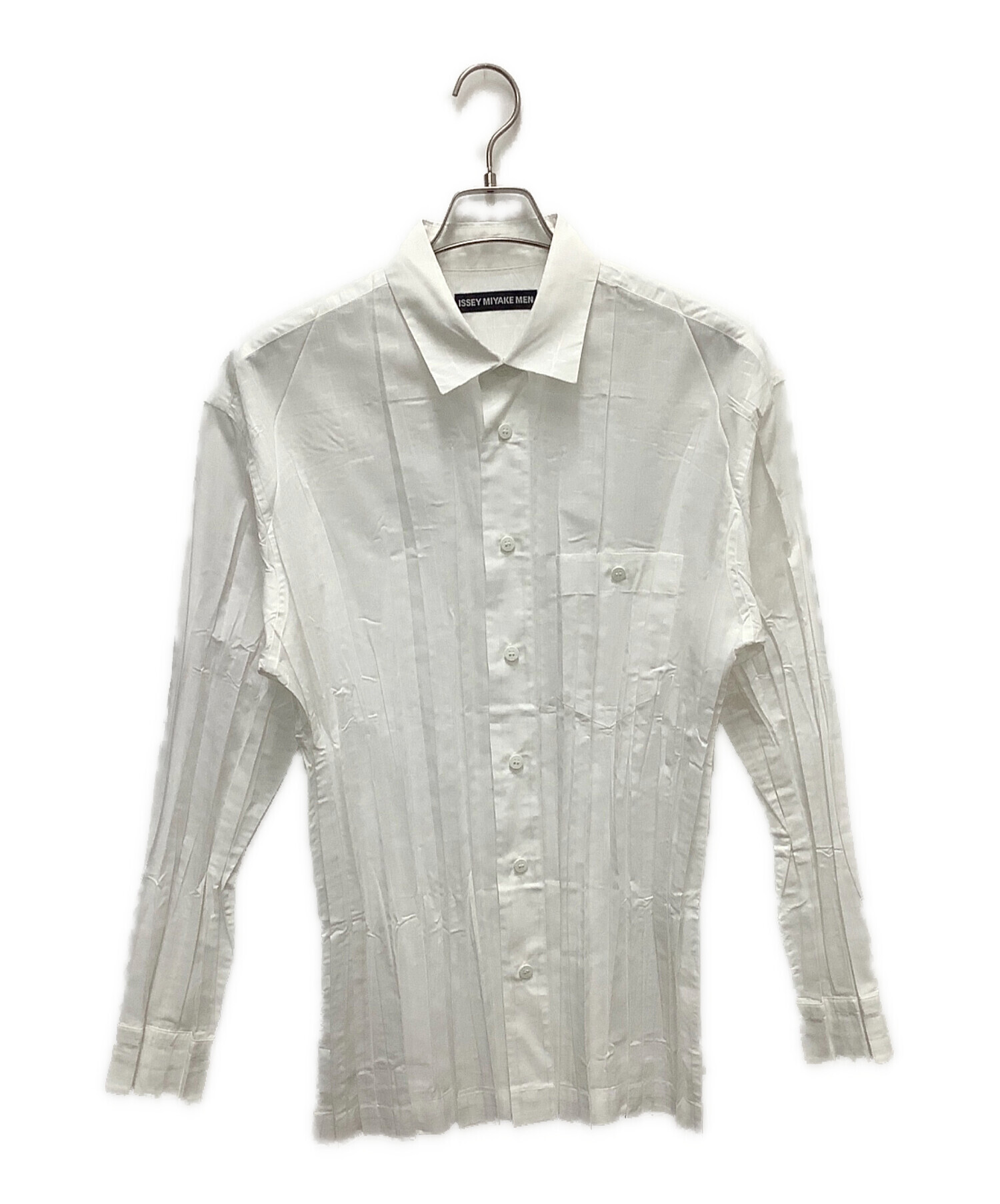 イッセイミヤケ ⭐️ホワイトリブ加工ボタンアップシャツ Lサイズ