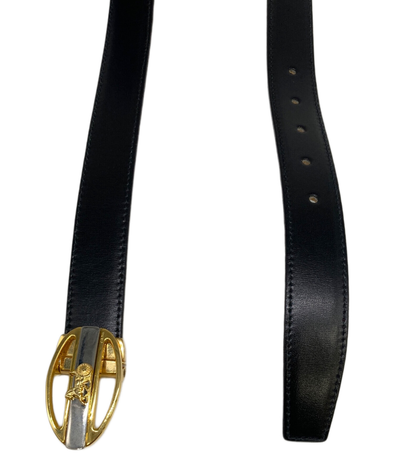 CELINE】黒赤レザーベルト 金属バックル 約75cm CELINE】黒赤レザー