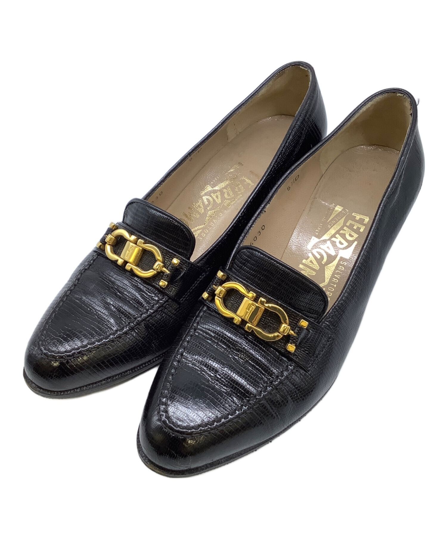 中古・古着通販】Ferragamo (フェラガモ) ヒールローファー ブラック