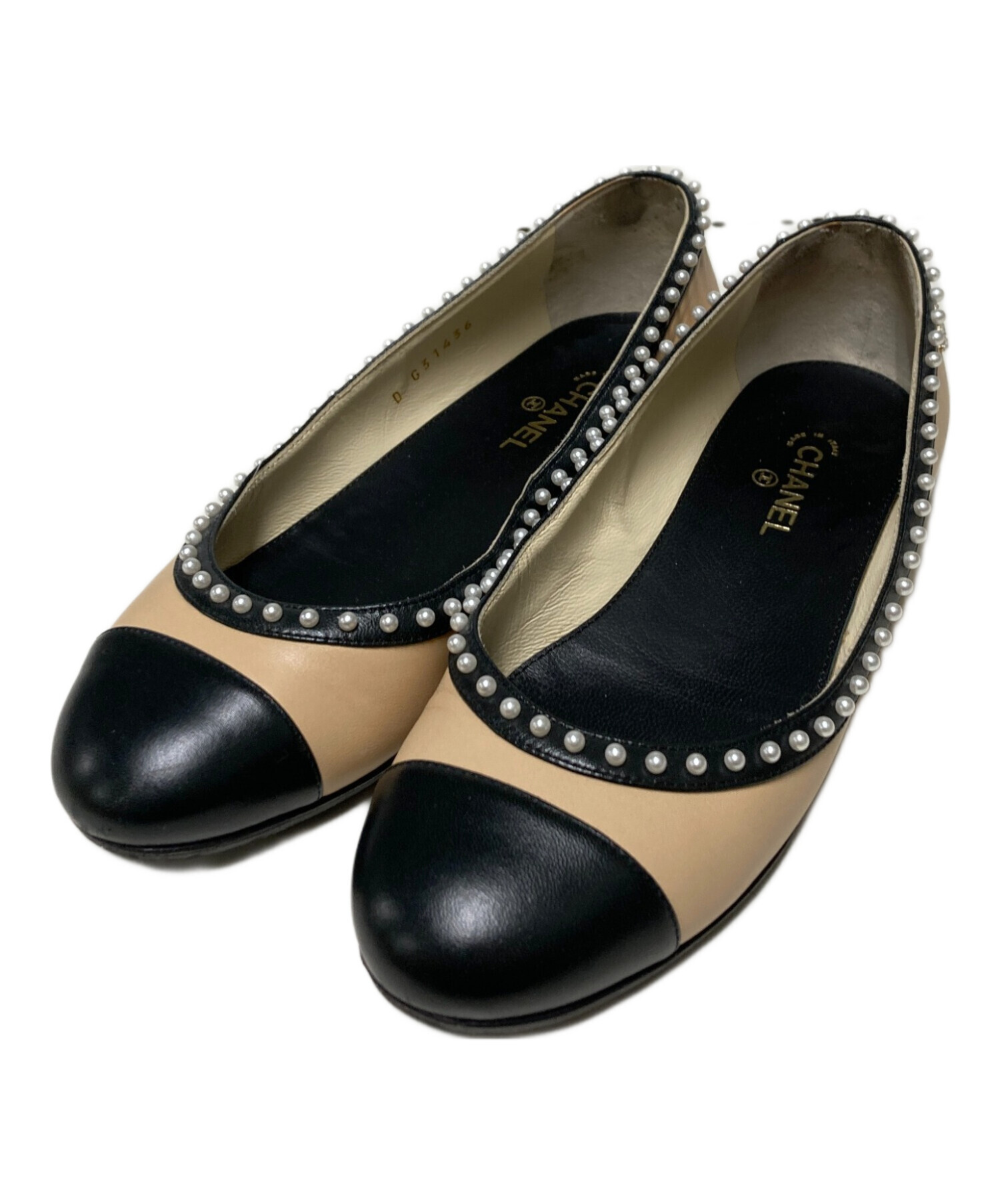 中古・古着通販】CHANEL (シャネル) パールフラットシューズ ベージュ
