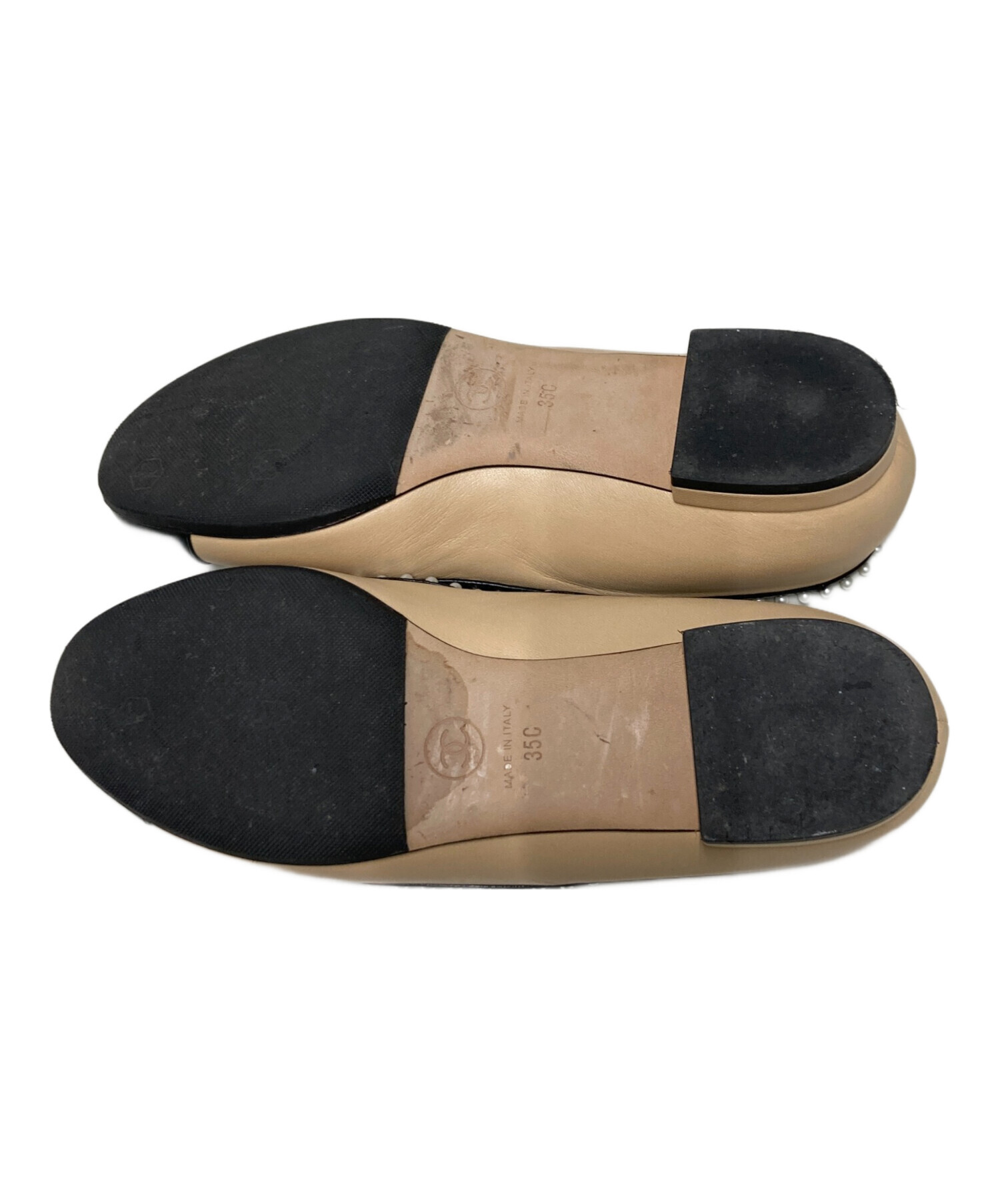 中古・古着通販】CHANEL (シャネル) パールフラットシューズ ベージュ