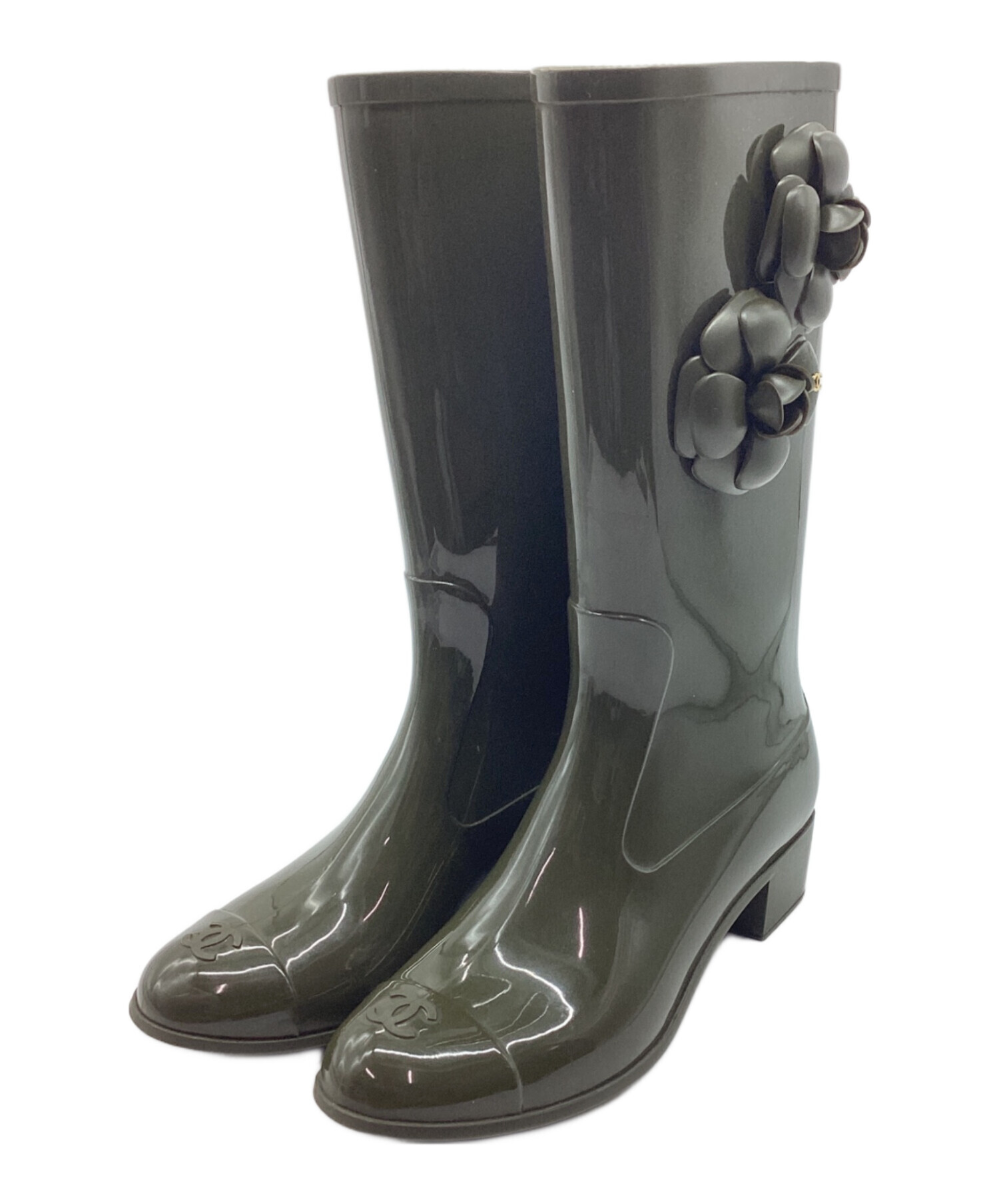 中古・古着通販】CHANEL (シャネル) レインブーツ オリーブ サイズ:39