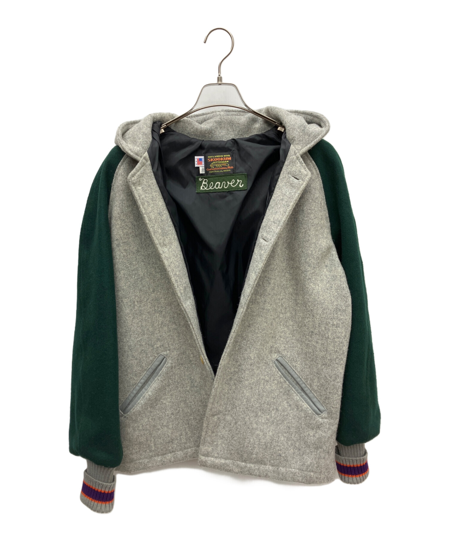 中古・古着通販】skookum (スクーカム) スタジャン グレー×グリーン