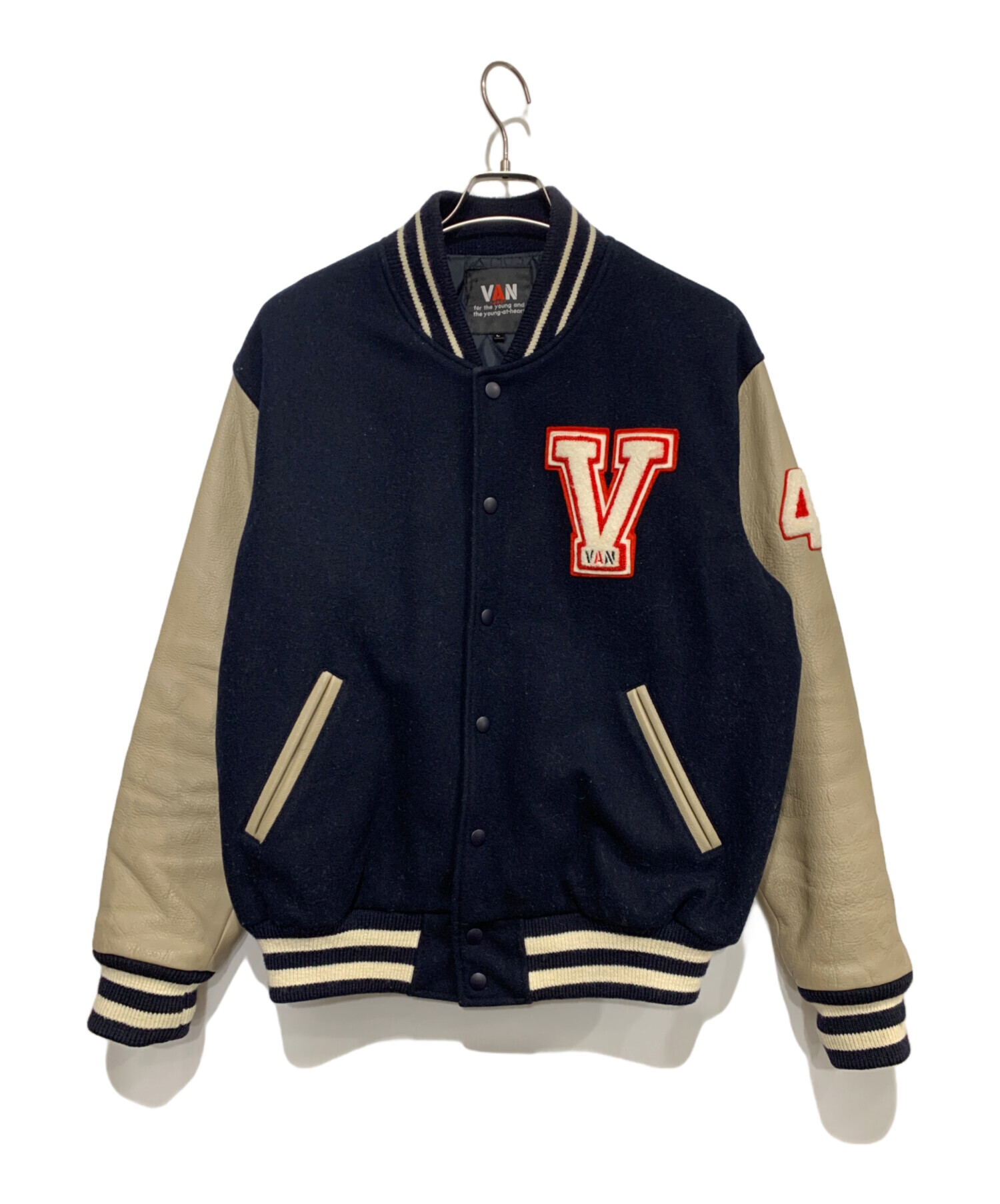 中古・古着通販】VAN (ヴァン) 袖レザー切替スタジャン ネイビー