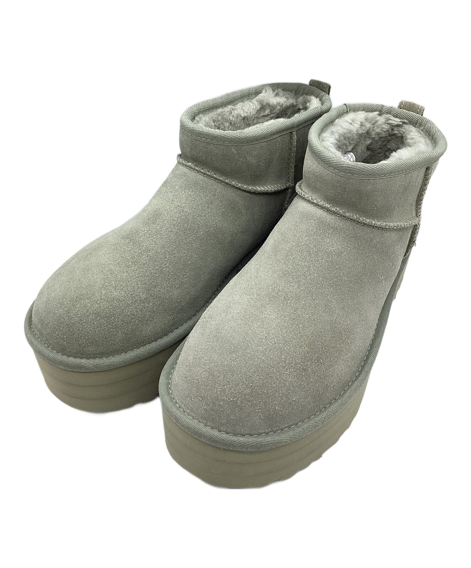 中古・古着通販】UGG (アグ) 厚底ショートムートンブーツ カーキ