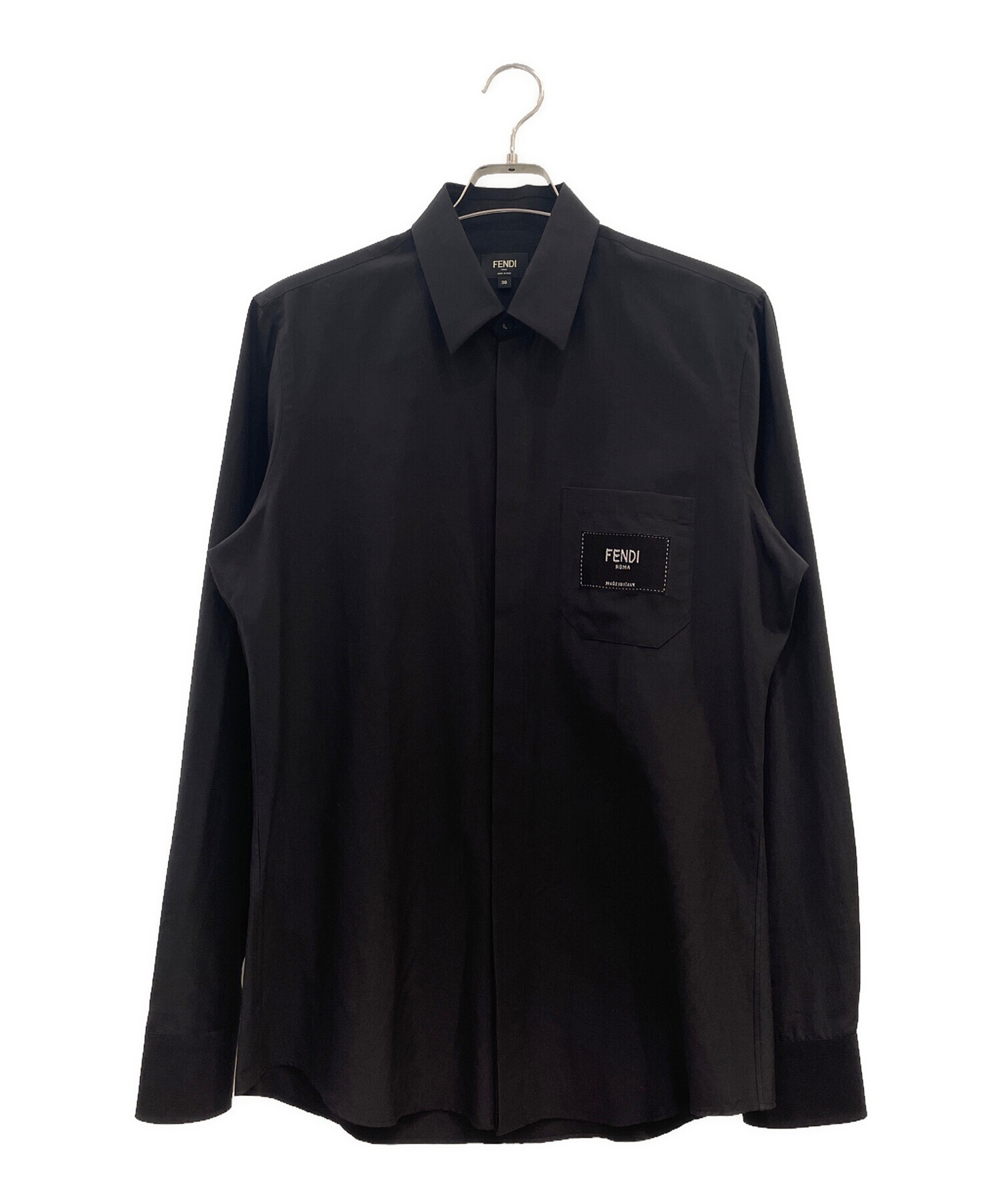 中古・古着通販】FENDI (フェンディ) ロゴパッチシルクシャツ ブラック