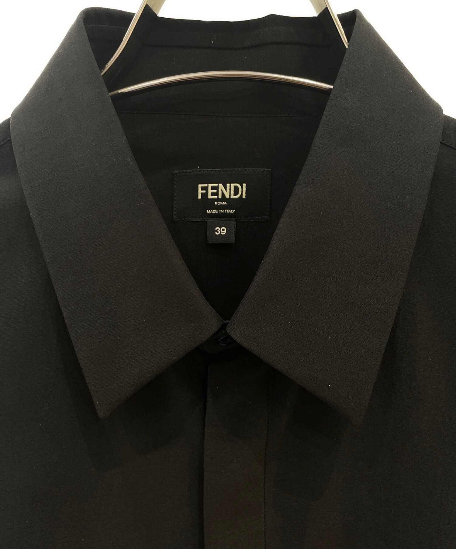 中古・古着通販】FENDI (フェンディ) ロゴパッチシルクシャツ ブラック