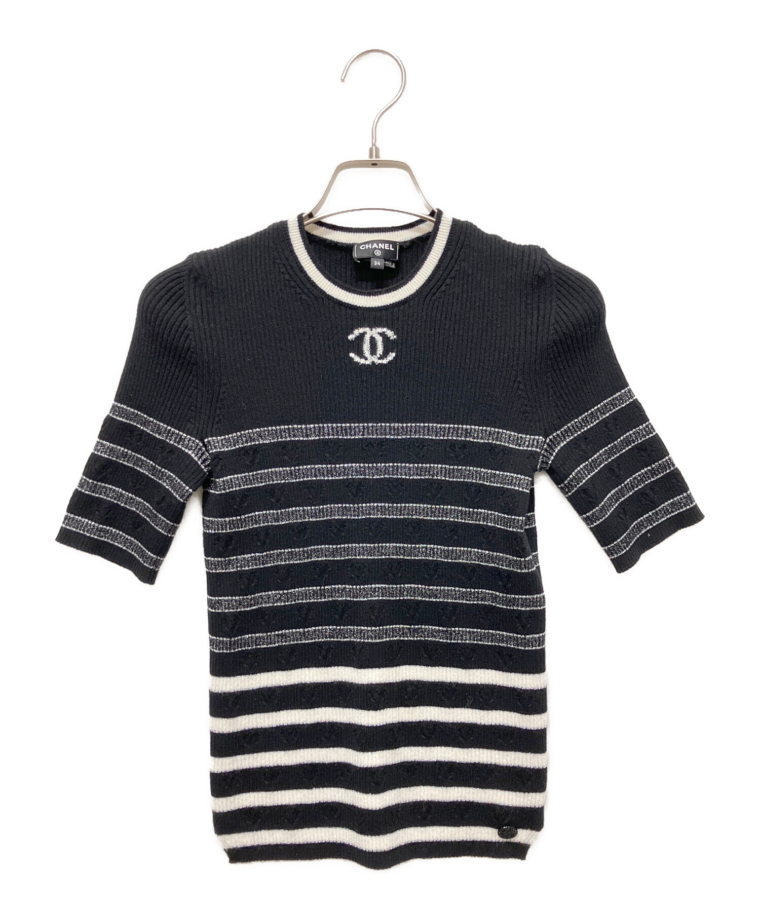 中古・古着通販】CHANEL (シャネル) ココマークボーダー半袖ニット
