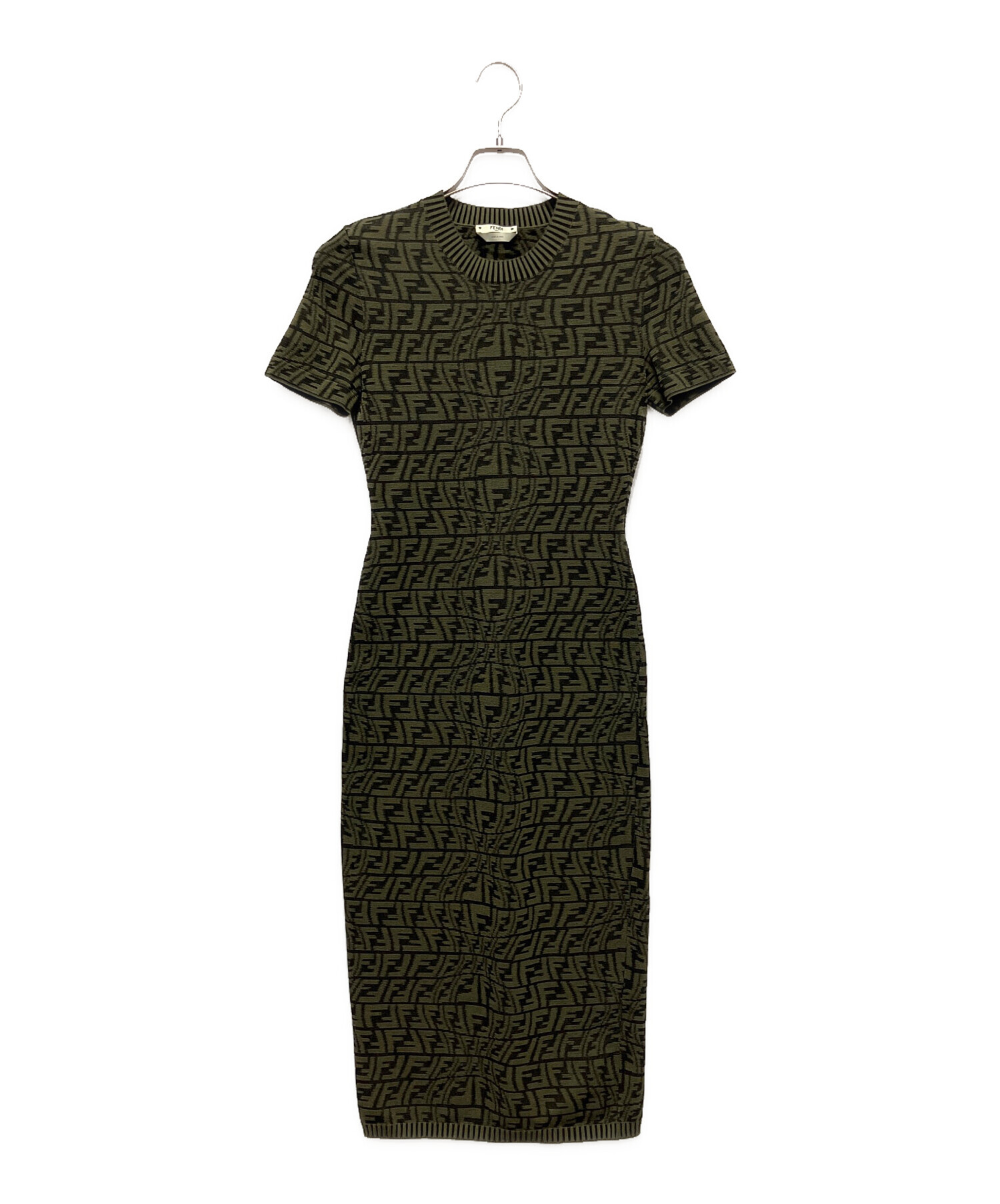 中古・古着通販】FENDI (フェンディ) ズッカ柄ニットワンピース カーキ
