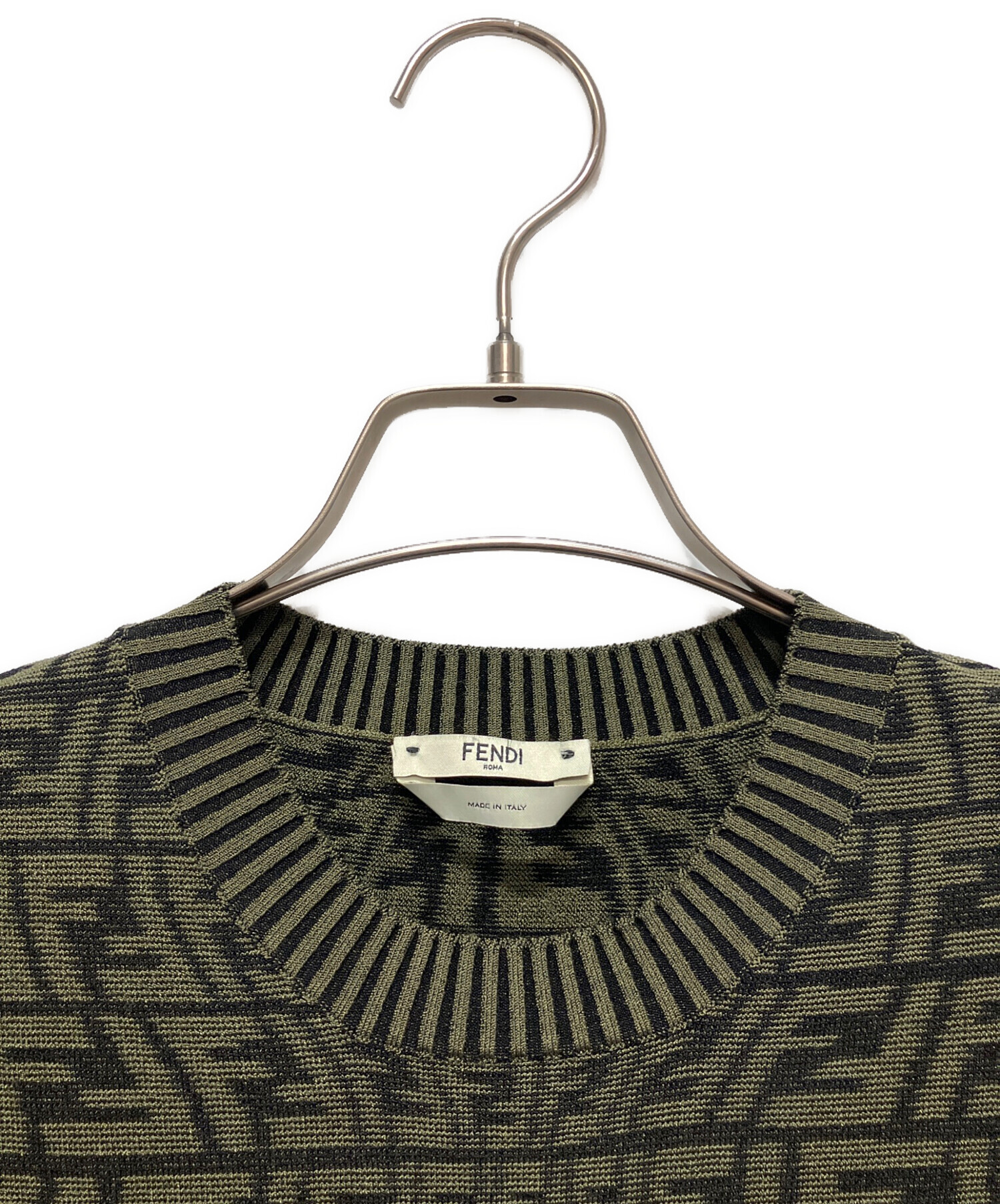 中古・古着通販】FENDI (フェンディ) ズッカ柄ニットワンピース カーキ