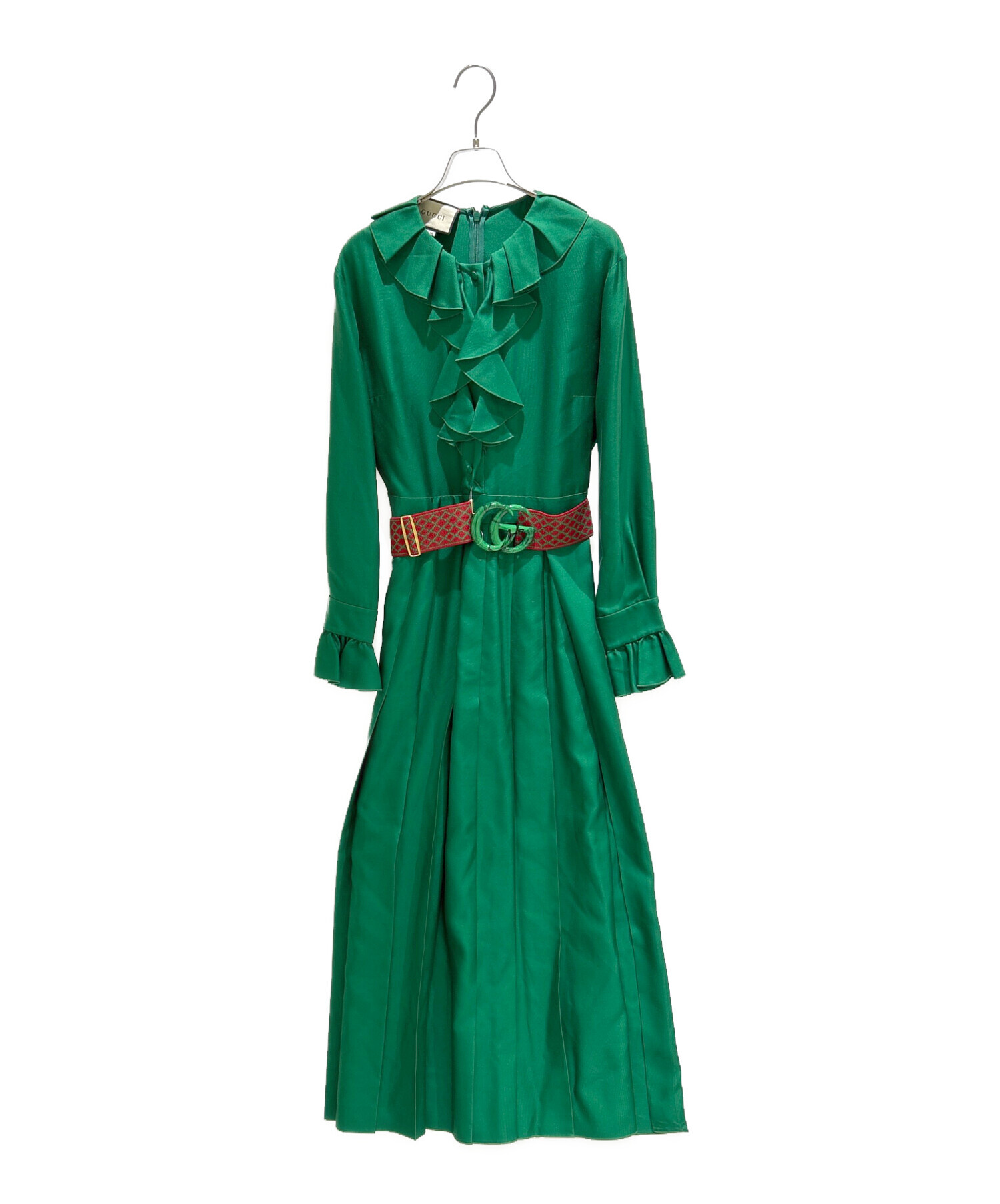 中古・古着通販】GUCCI (グッチ) ベルト付きフリルワンピース グリーン
