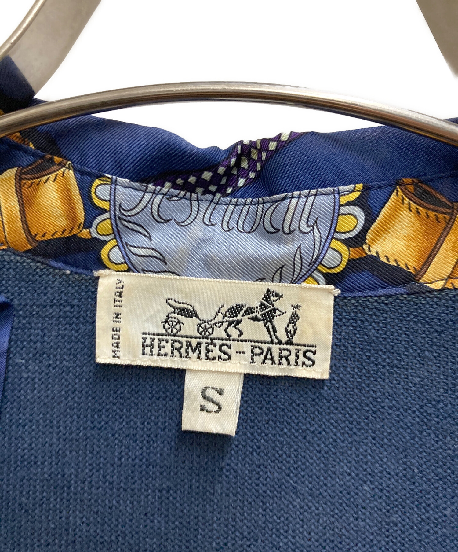 中古・古着通販】HERMES (エルメス) シルクスカーフ切替ニットシャツ