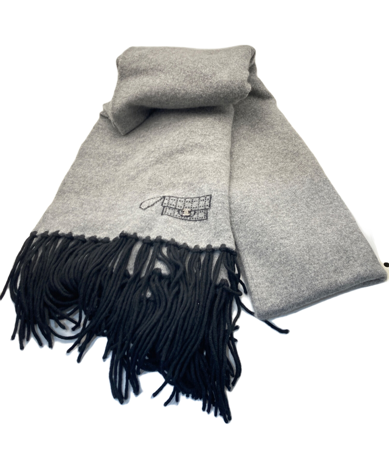 中古・古着通販】CHANEL (シャネル) カシミヤフリンジマフラー グレー