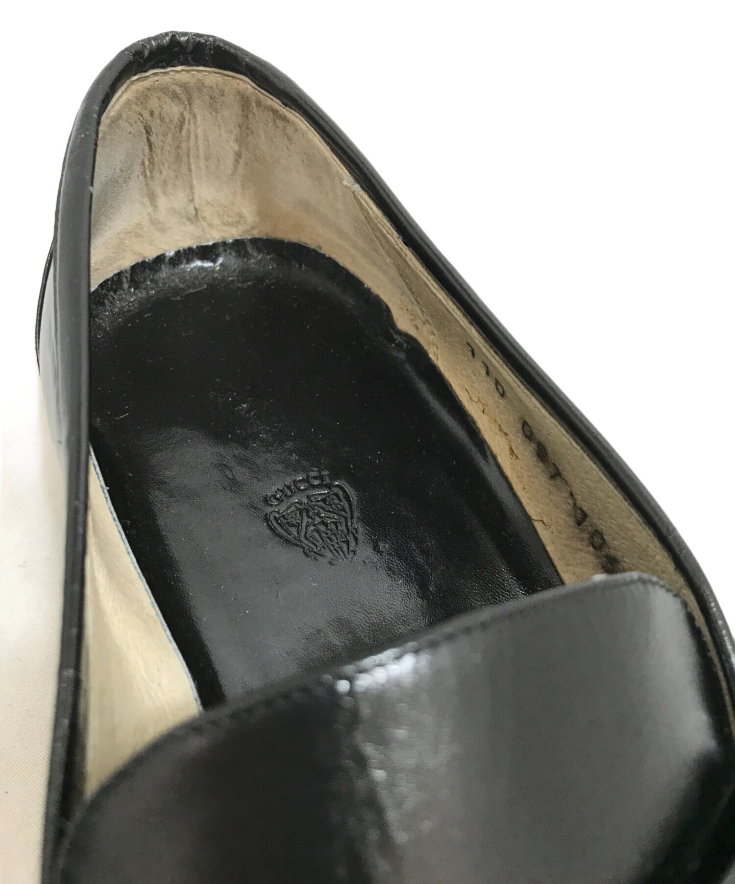 GUCCI ロゴ 刻印 ローファー 41 1/2 E ブラック Gucci ロゴプレート