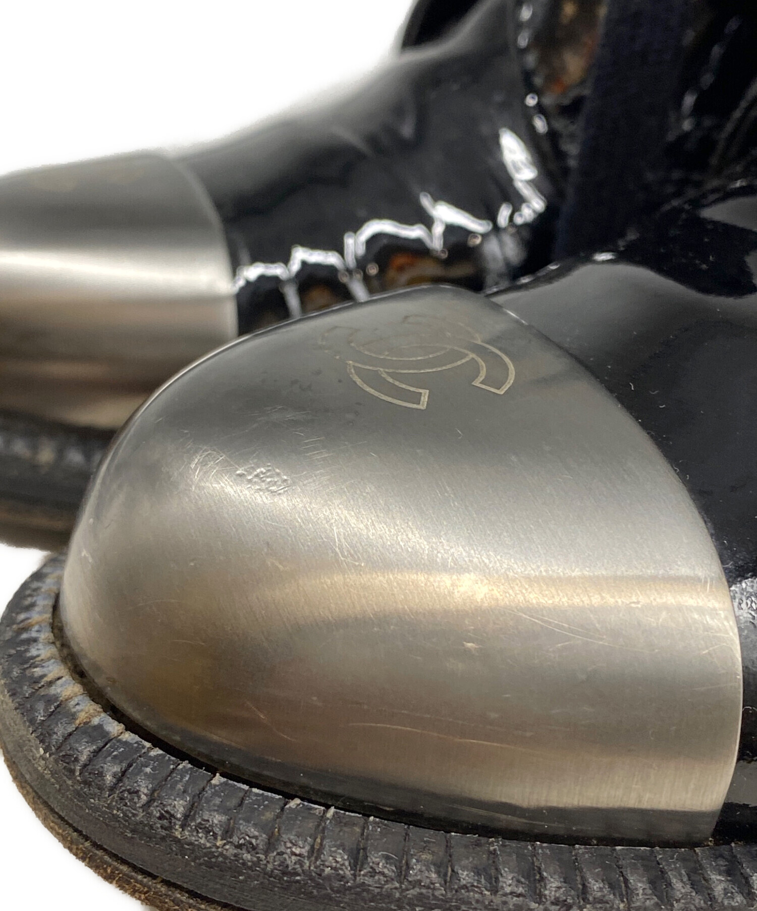 中古・古着通販】CHANEL (シャネル) エナメルショートブーツ ブラック