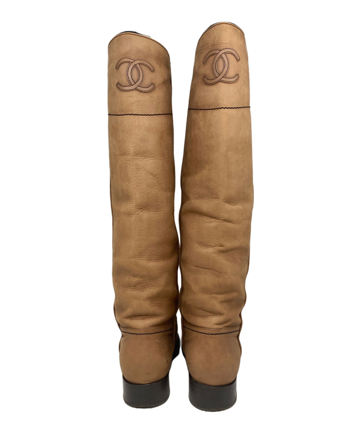 美品 定価17.5万 CHANEL ココマークツイード ファーレザーロングブーツ