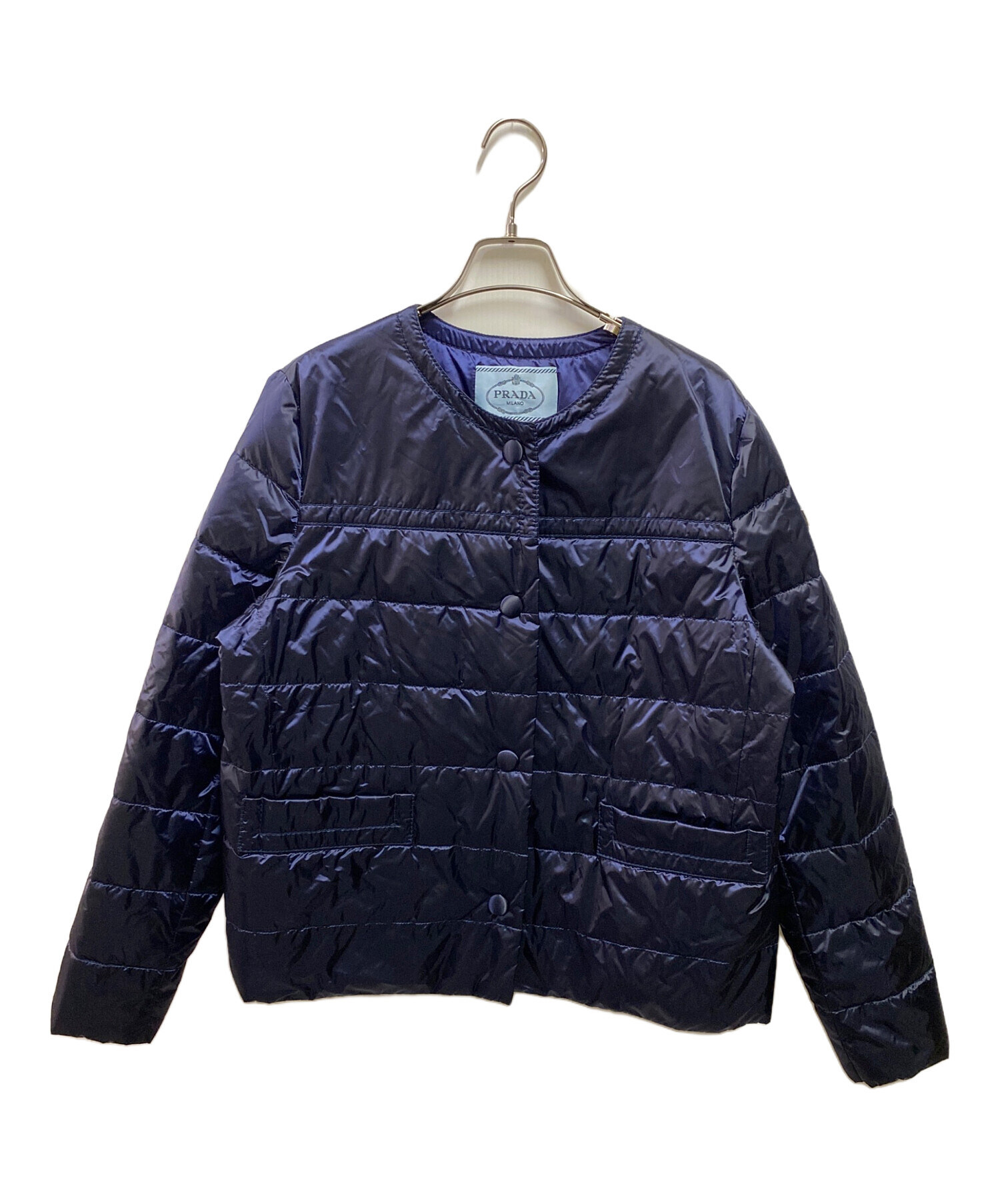 PRADA ノーカラージャケット 40 ネイビー系 PRADA ノーカラー