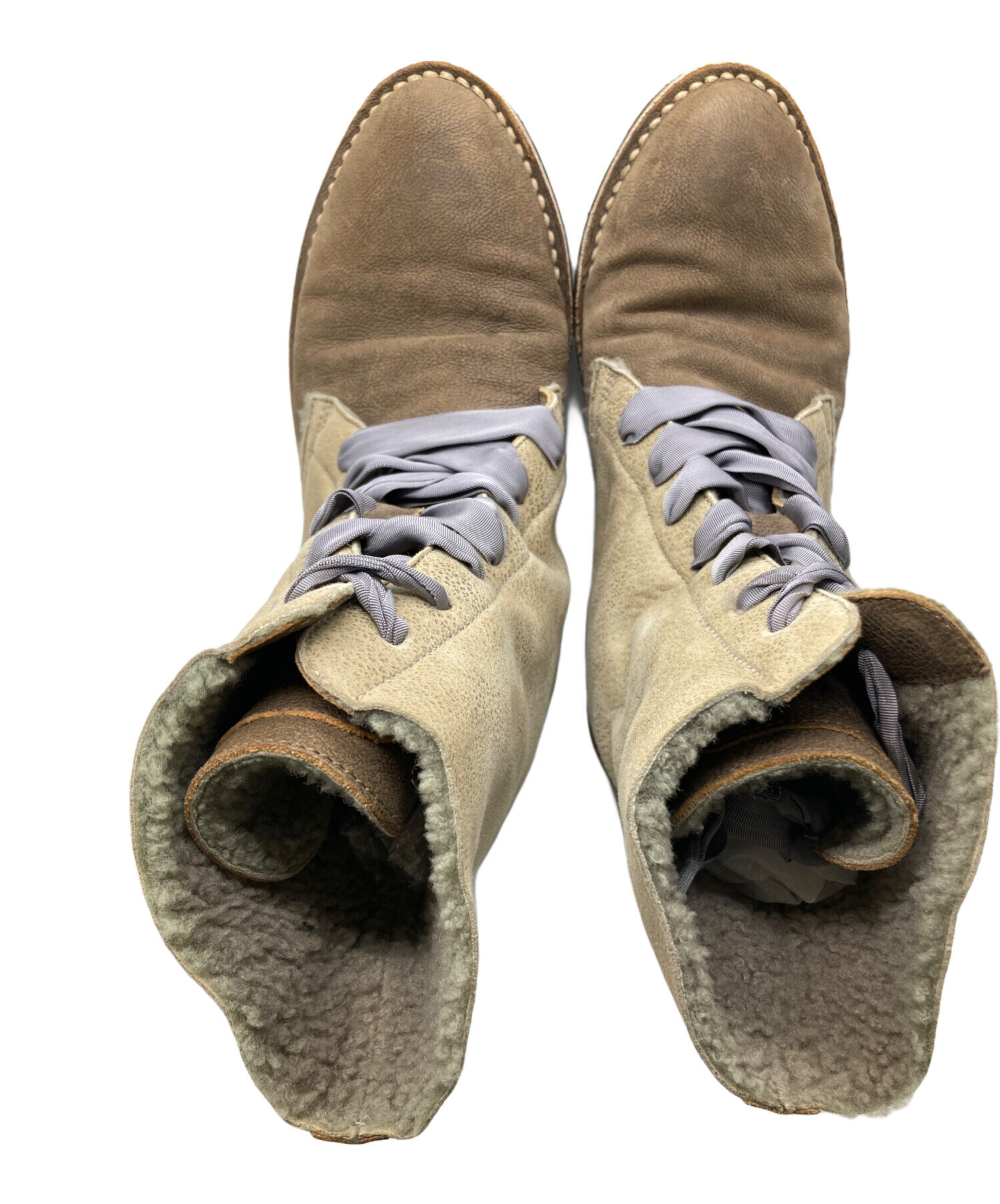 ブルネロクチネリ ブラウンレザーのハイカットムートンブーツ ブルネロ