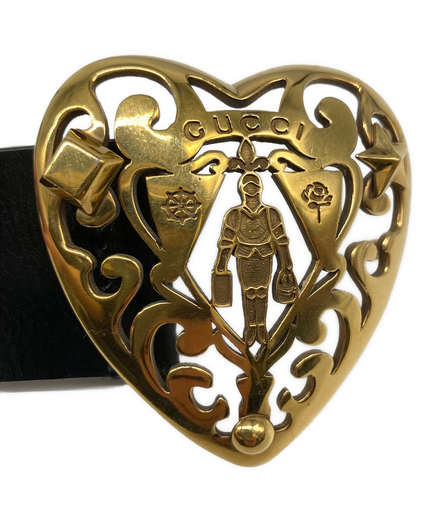 中古・古着通販】GUCCI (グッチ) ハートクレストレザーベルト ブラック