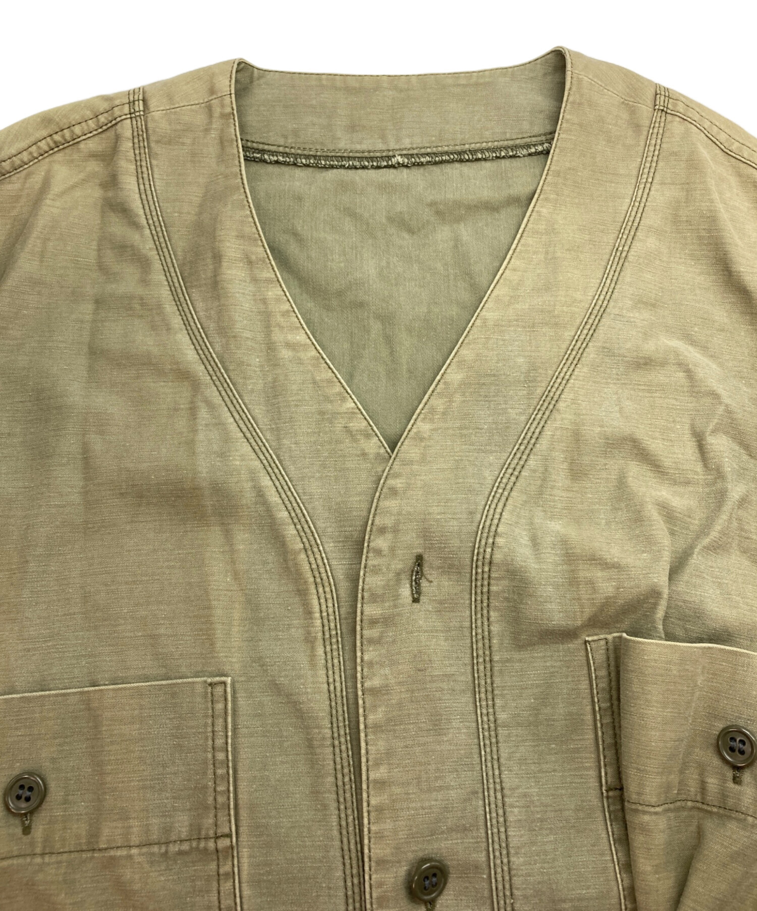 中古・古着通販】LIMI feu (リミフゥ) ノーカラーコート カーキ サイズ