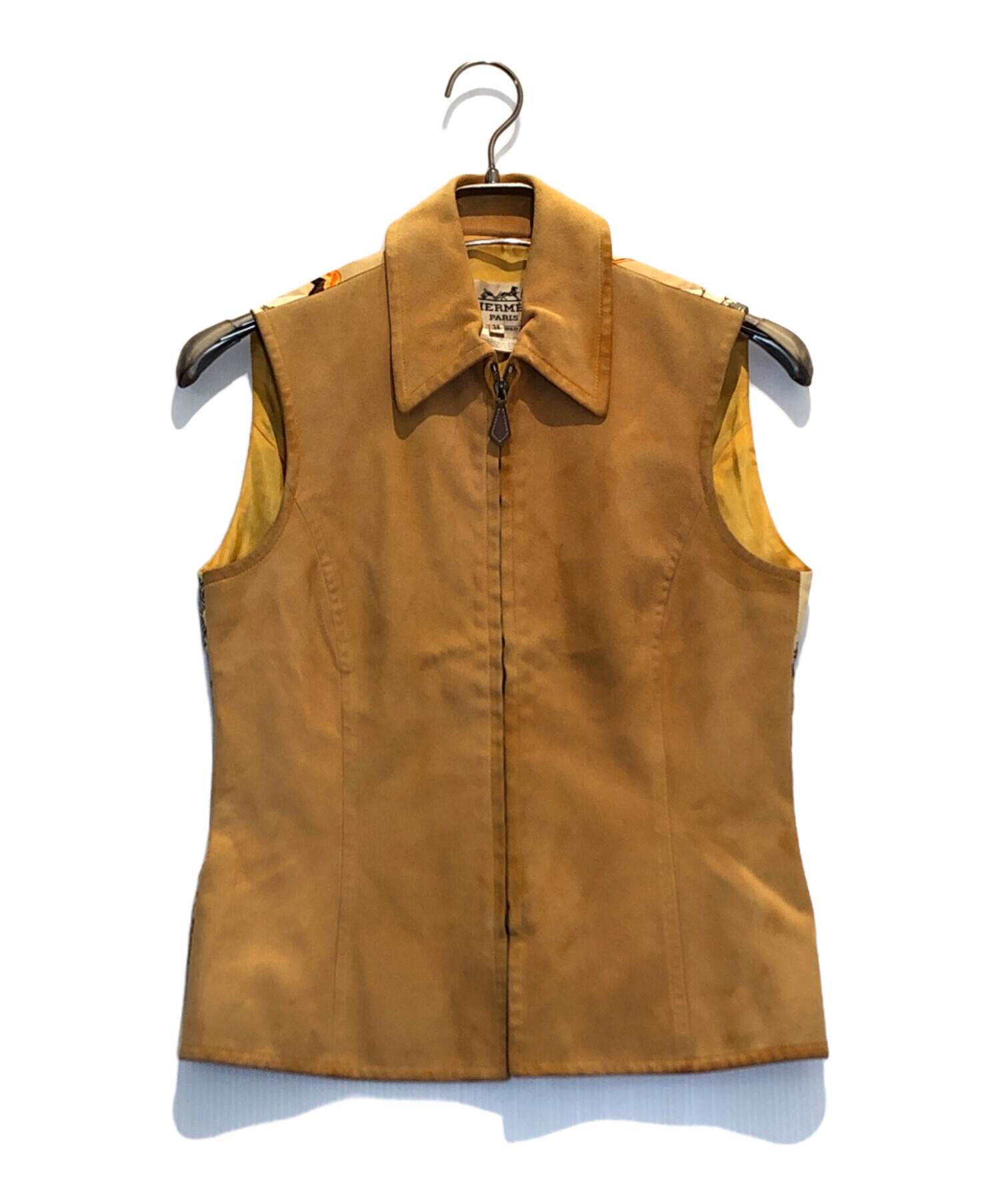 中古・古着通販】HERMES (エルメス) シルク切替レザーベスト オレンジ